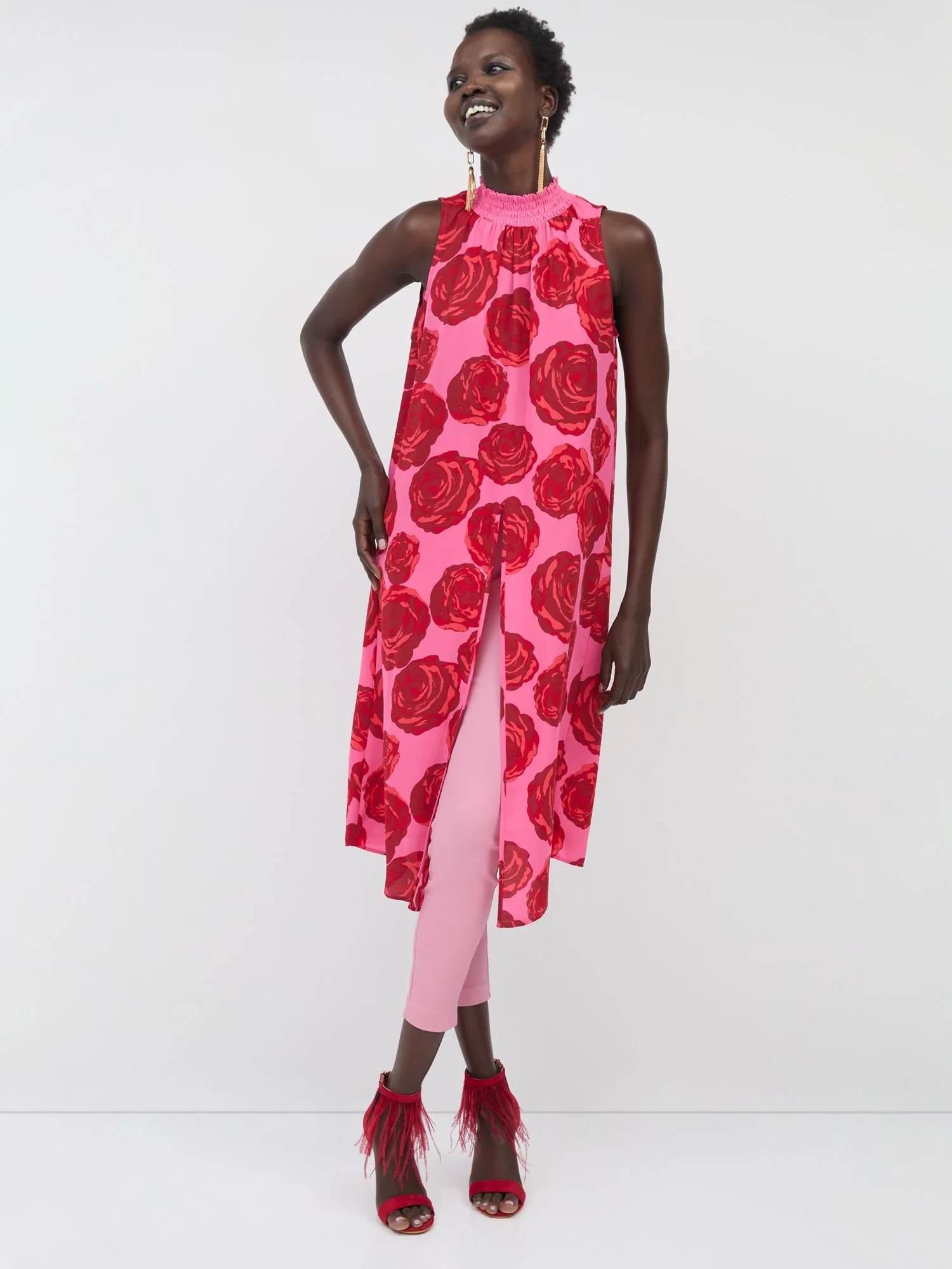 Rose-Print Tie-Back Maxi Blouse - Image 2