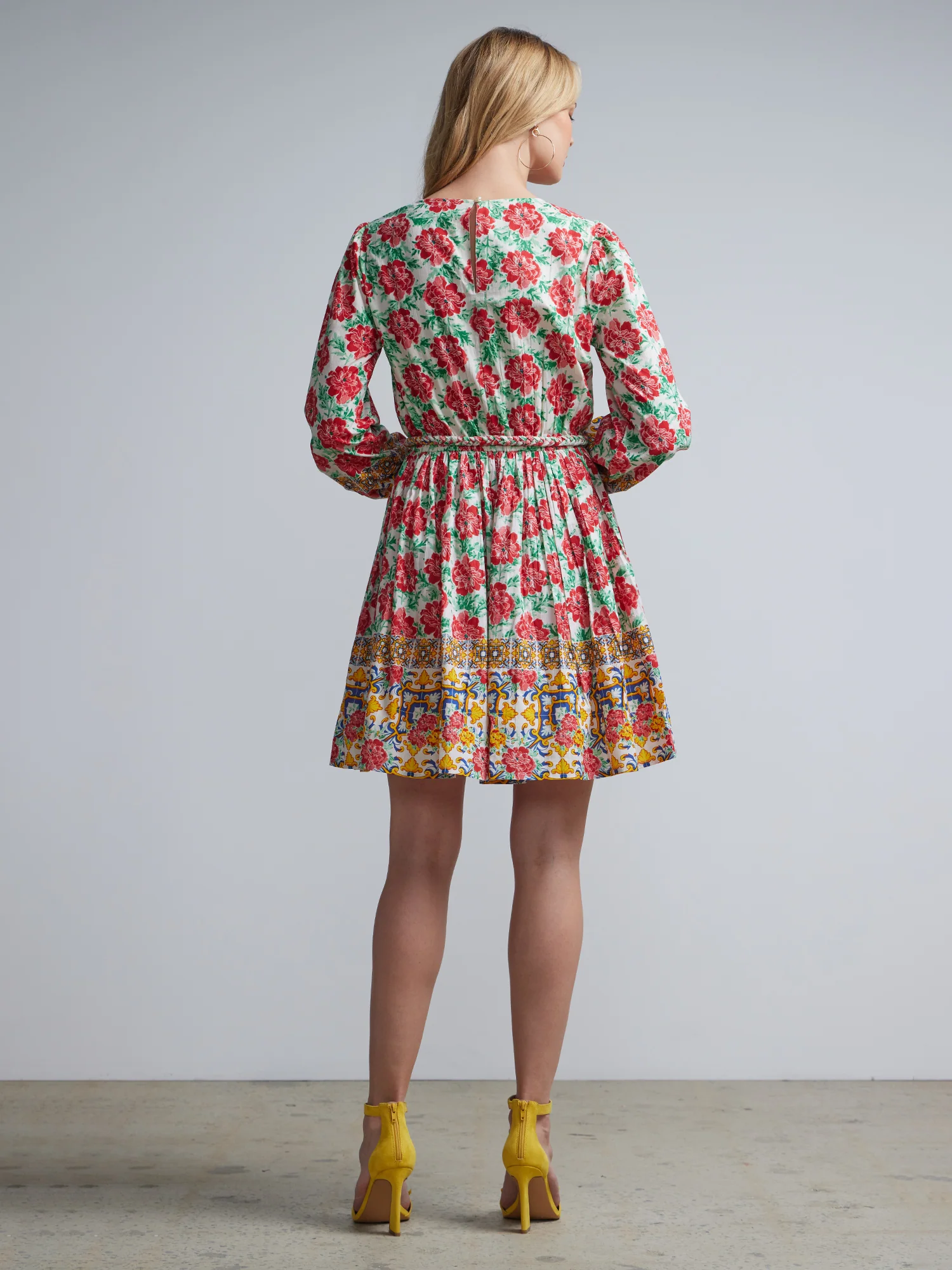 Rose-Print Tie-Waist Flare Dress - Image 3