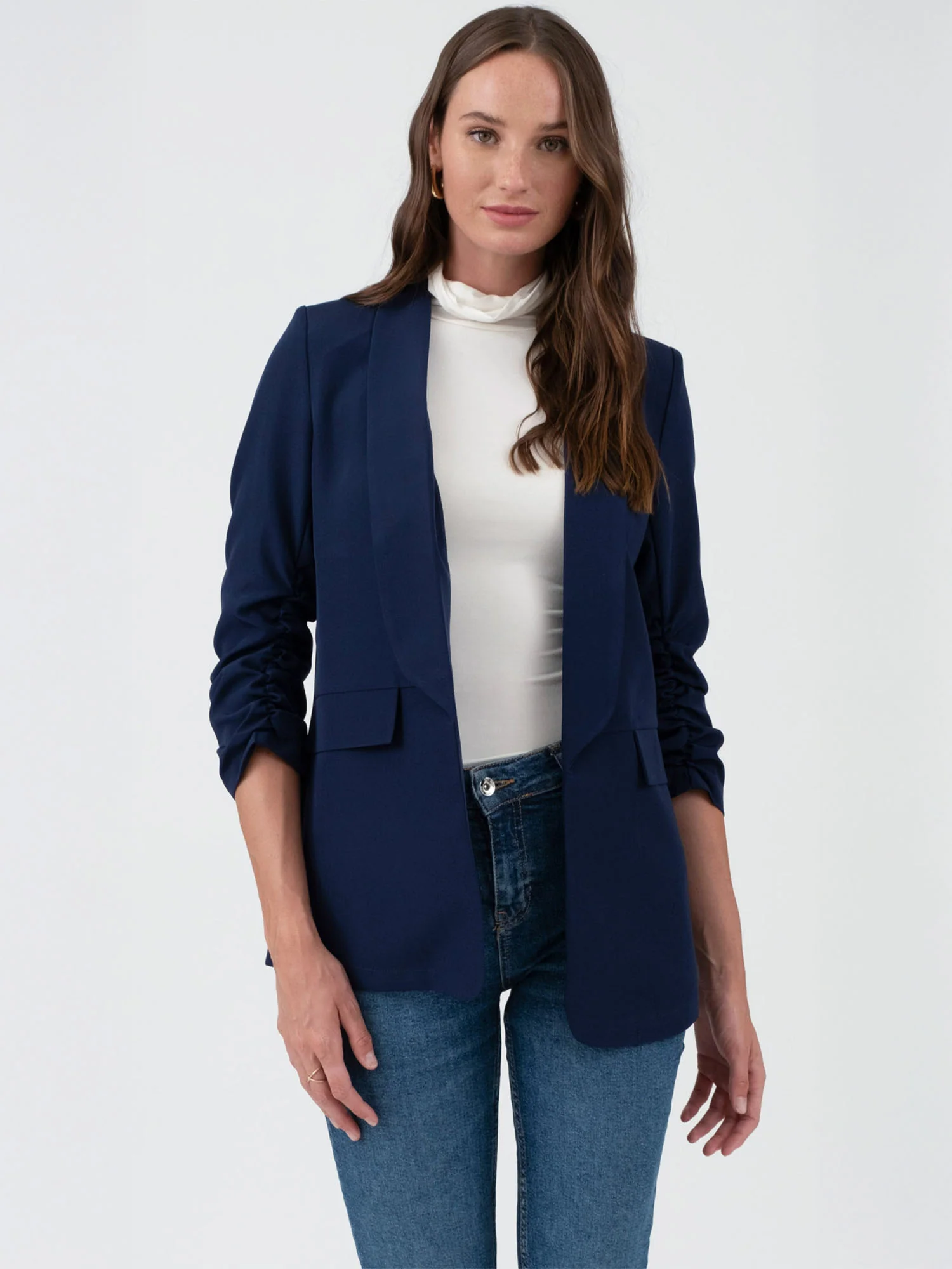 Rouched Sleeves Single Button Blazer - Image 12