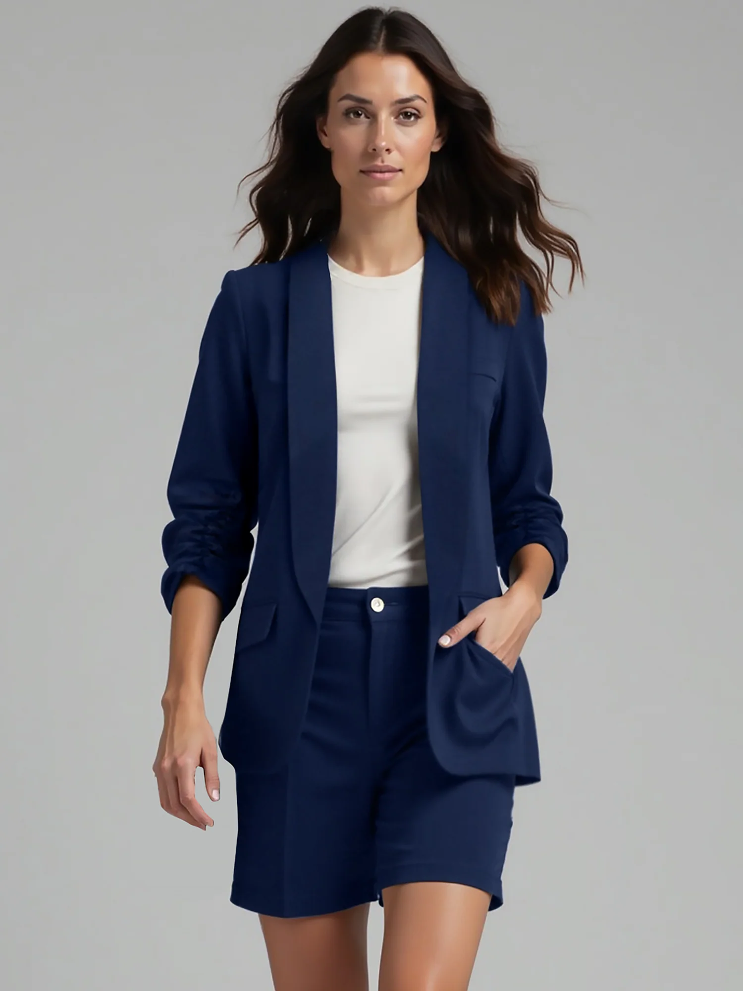 Rouched Sleeves Single Button Blazer - Image 9