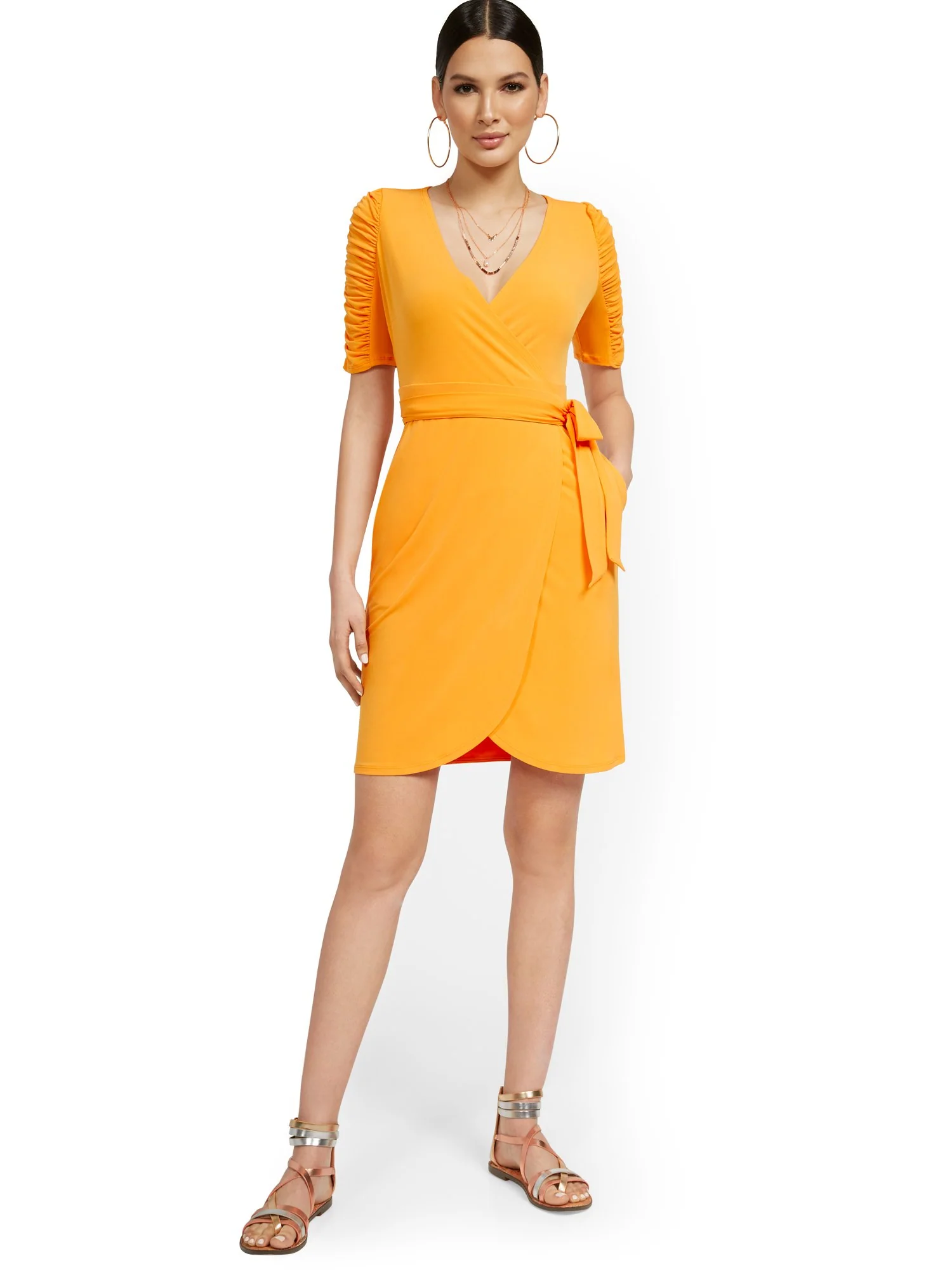 Ruche-Sleeve Wrap Dress - NY&C Style System - Image 8