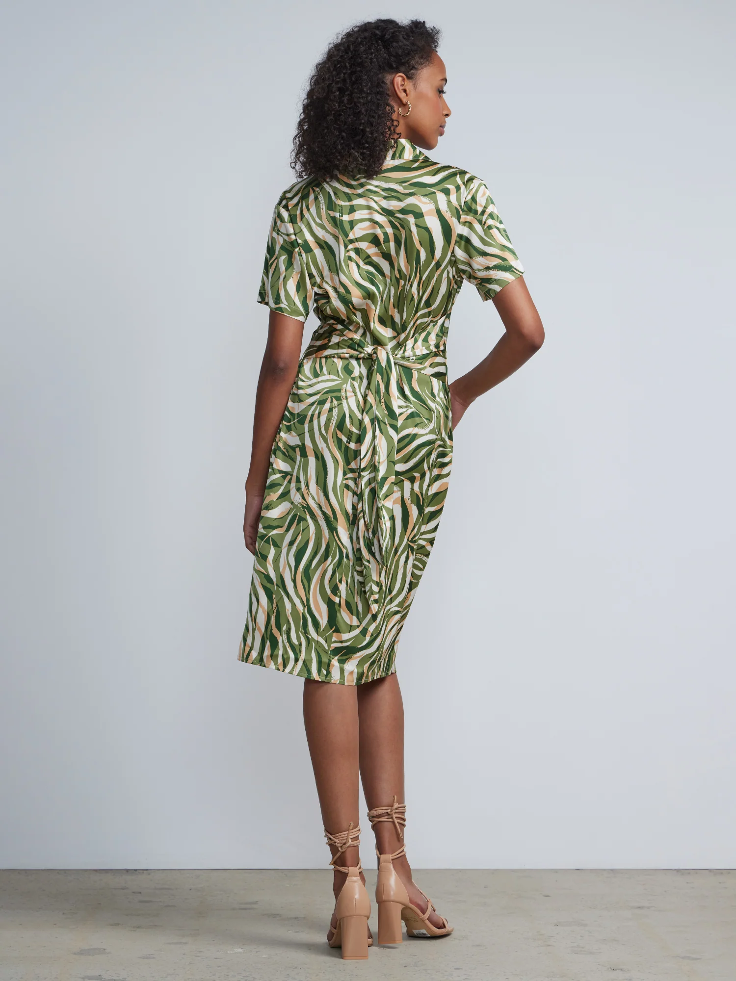 Satin Printed Ruched Shirt Dress - Image 3