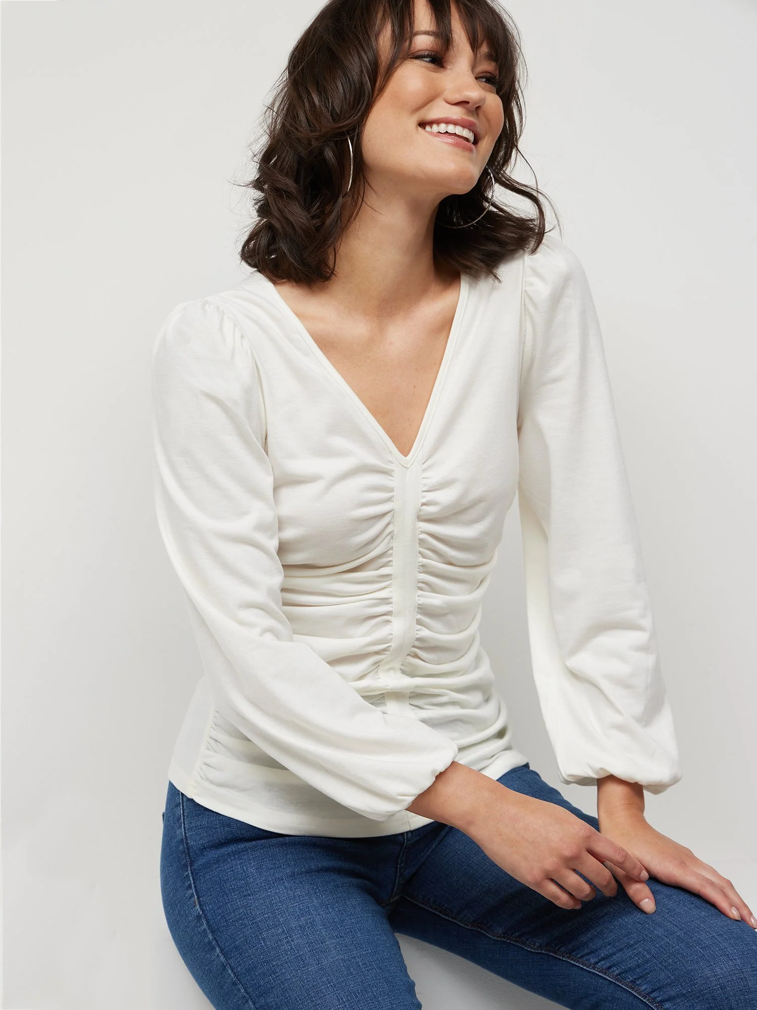 Ruched V-Neck Blouse - Image 4