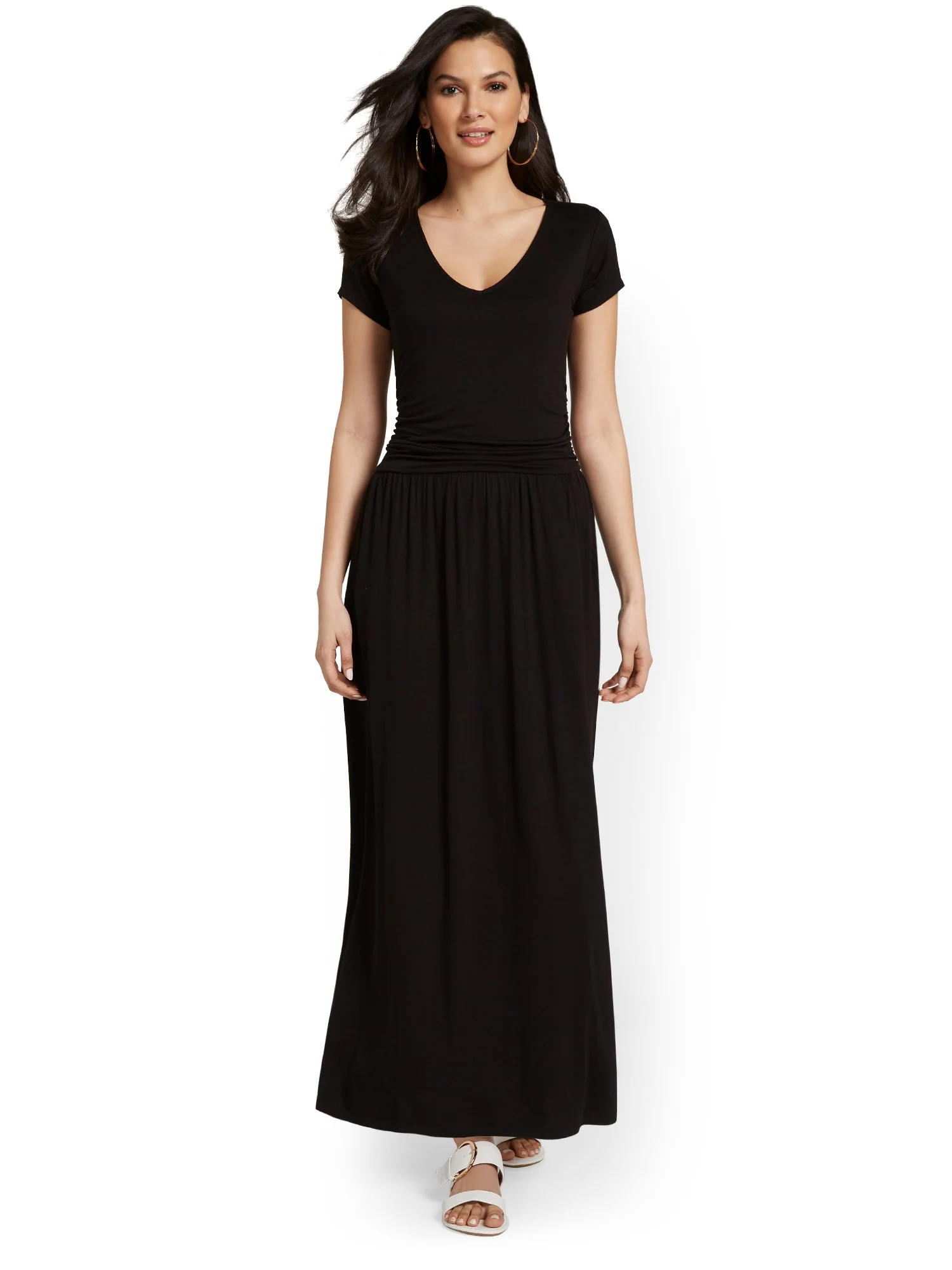 Ruched V-Neck Maxi Dress