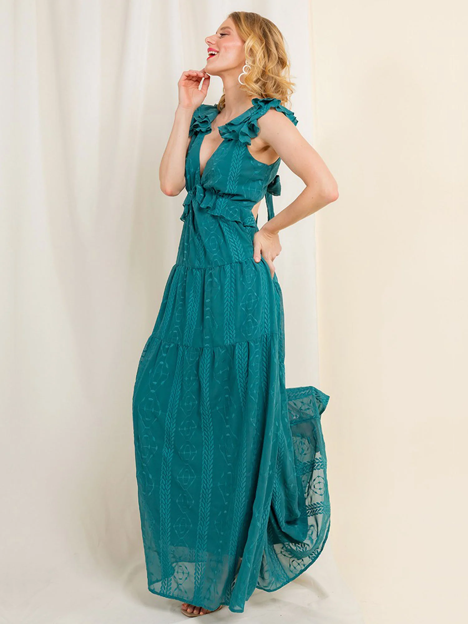 Audrea Ruffle Embroidered Chiffon Maxi Dress - Brands We Love - Image 3