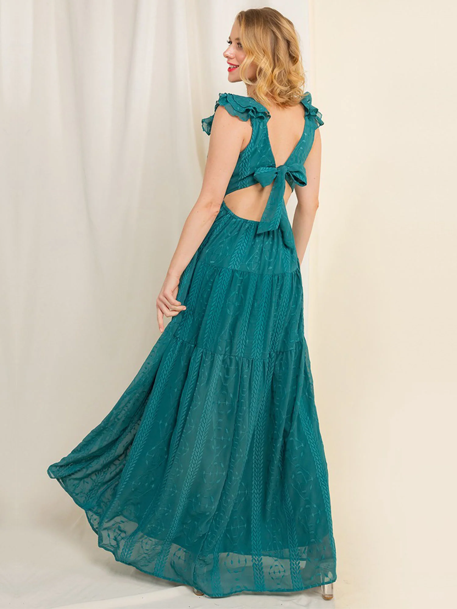 Audrea Ruffle Embroidered Chiffon Maxi Dress - Brands We Love - Image 4