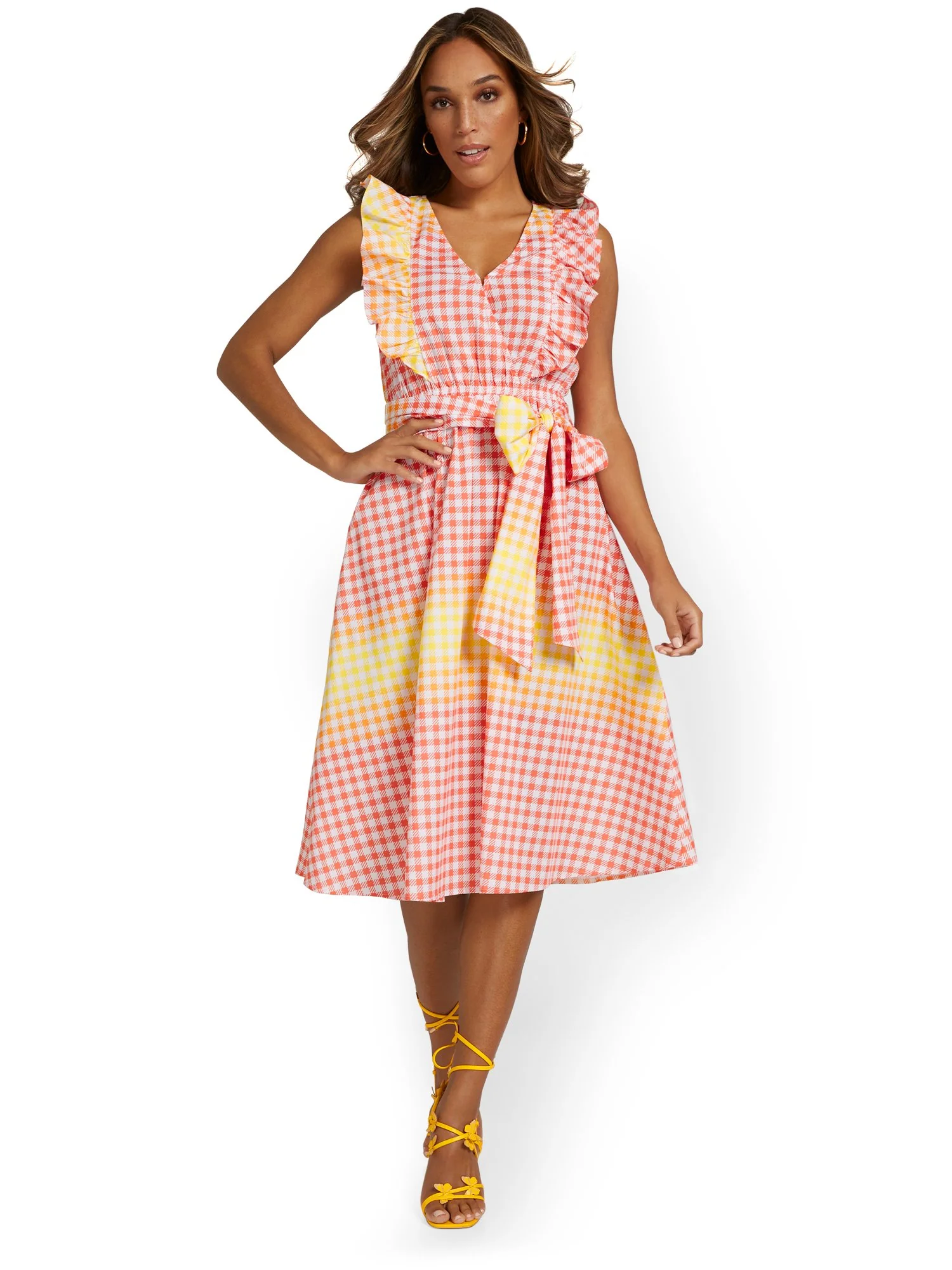 Ruffle-Front Gingham Midi Dress - Image 2