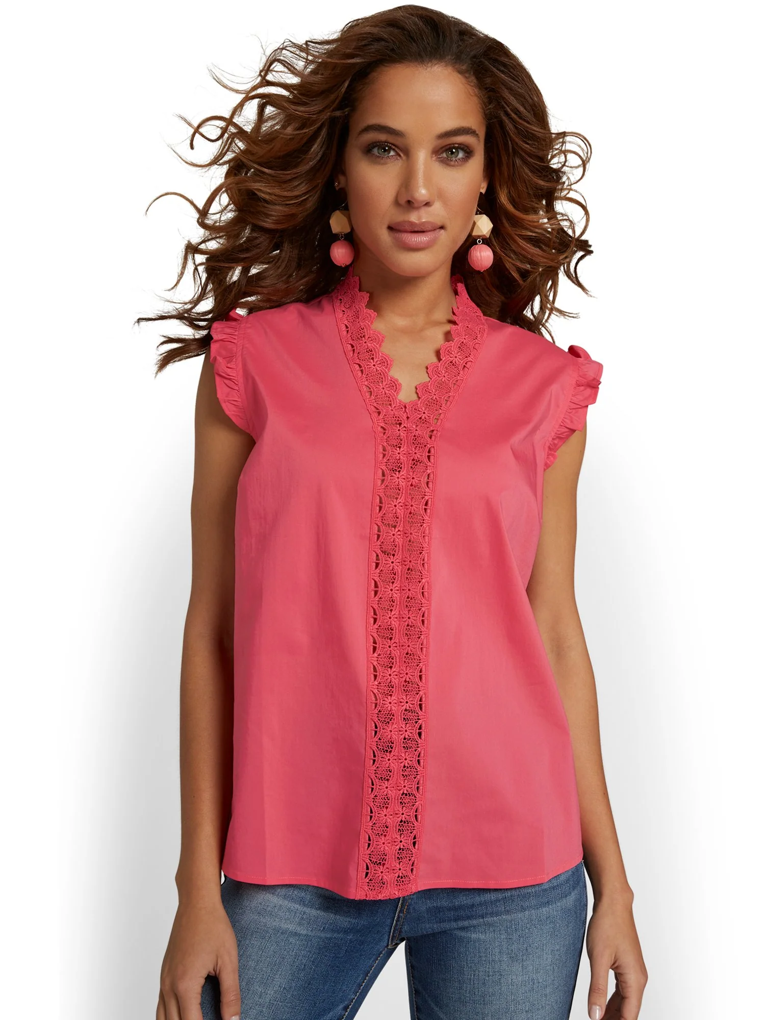 Ruffle-Front Poplin Eyelet Blouse - Lily & Cali - Image 6