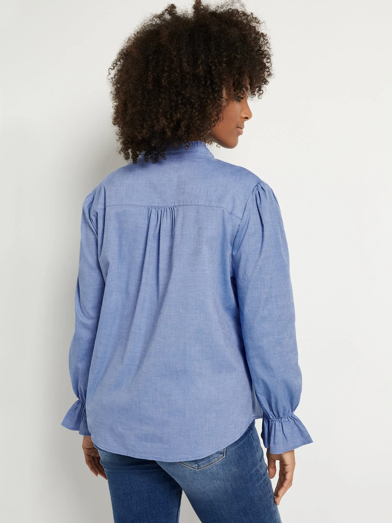 Ruffle Mock-Neck Denim Top - Image 3