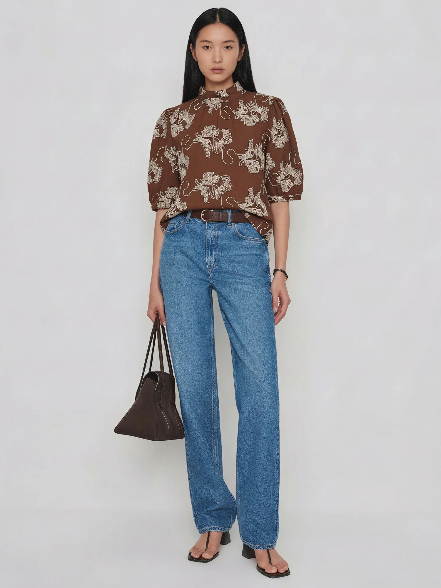 Ruffle Neck Embroidered Floral Blouse - Image 2