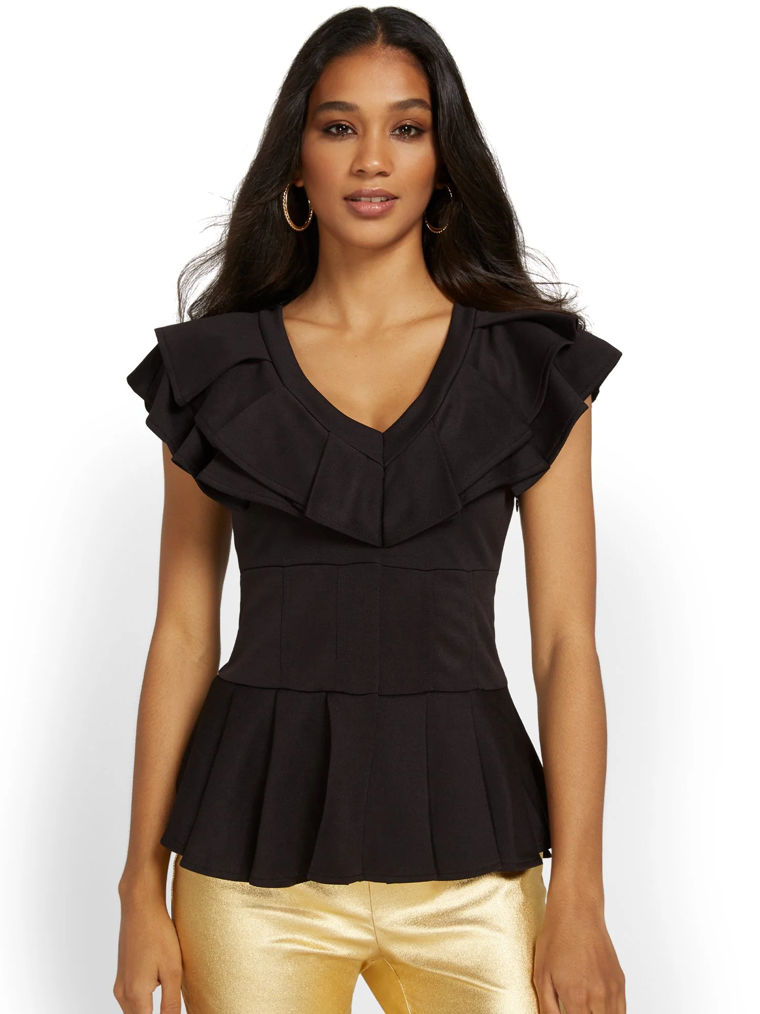 Ruffle-Neck Peplum Top - Image 2