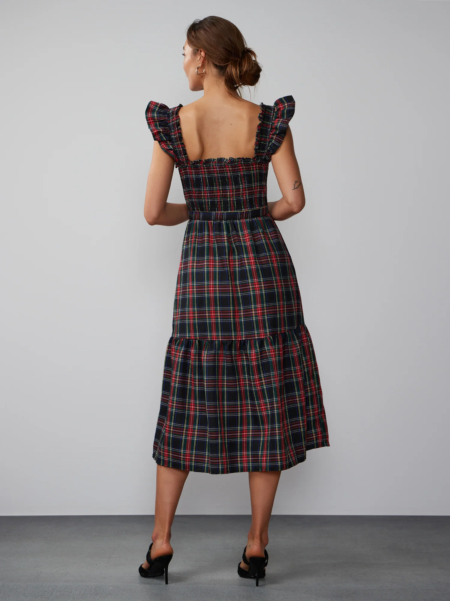 Ruffle Sleeve Tartan Smocked Dress - Image 3