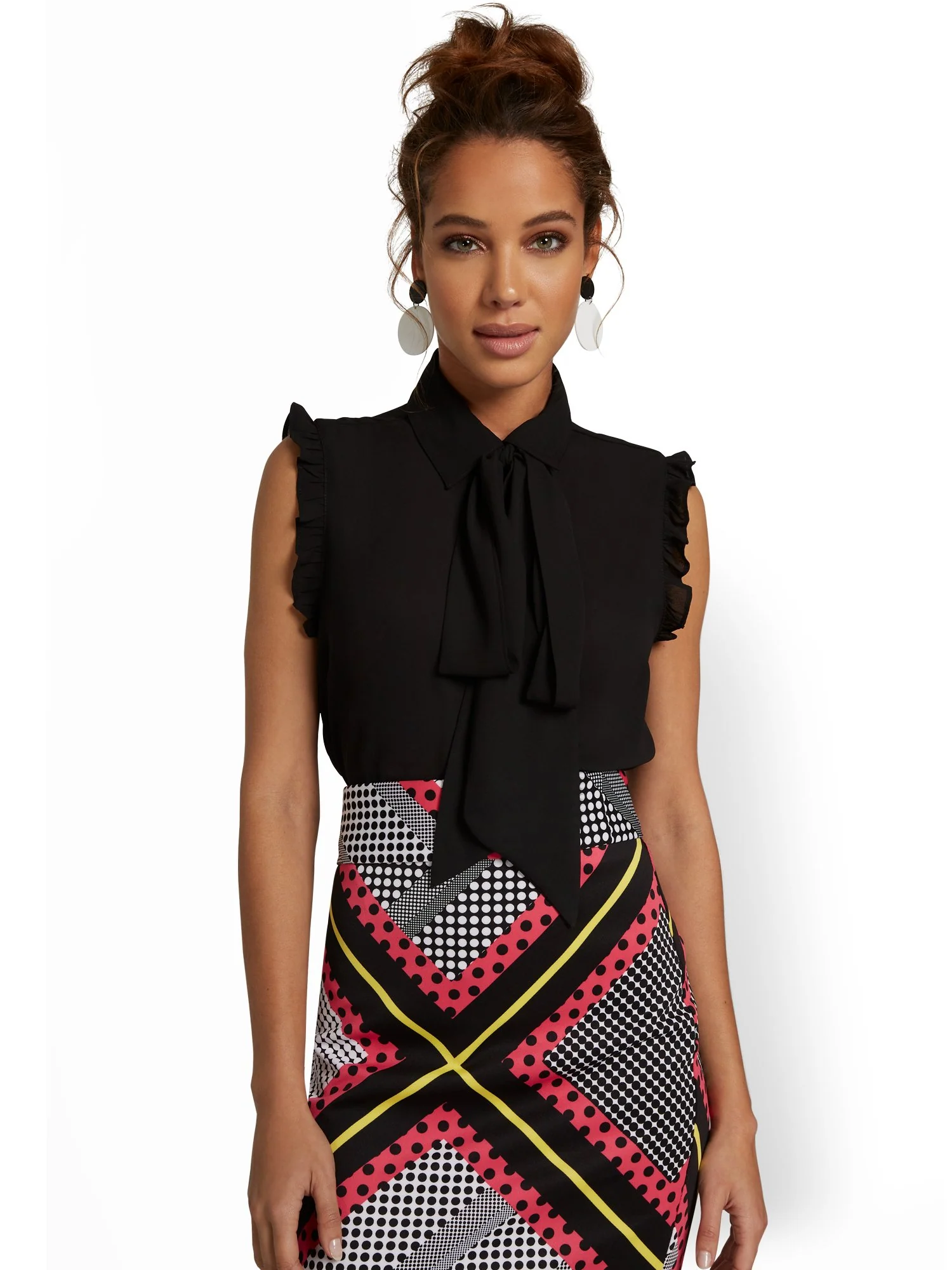 Ruffle-Sleeve Tie-Neck Blouse