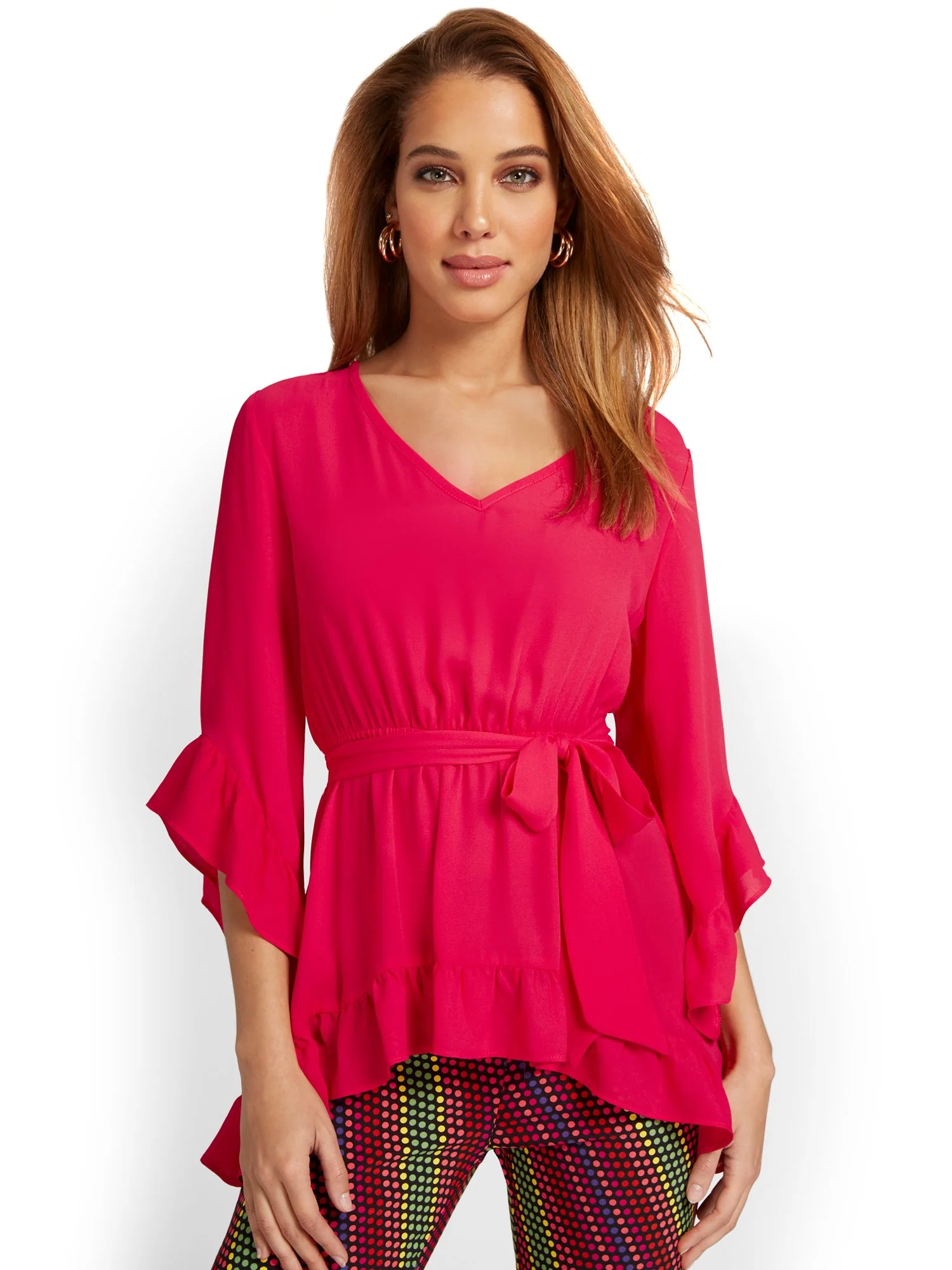 Ruffle-Sleeve Tie-Waist Tunic Top - Image 5