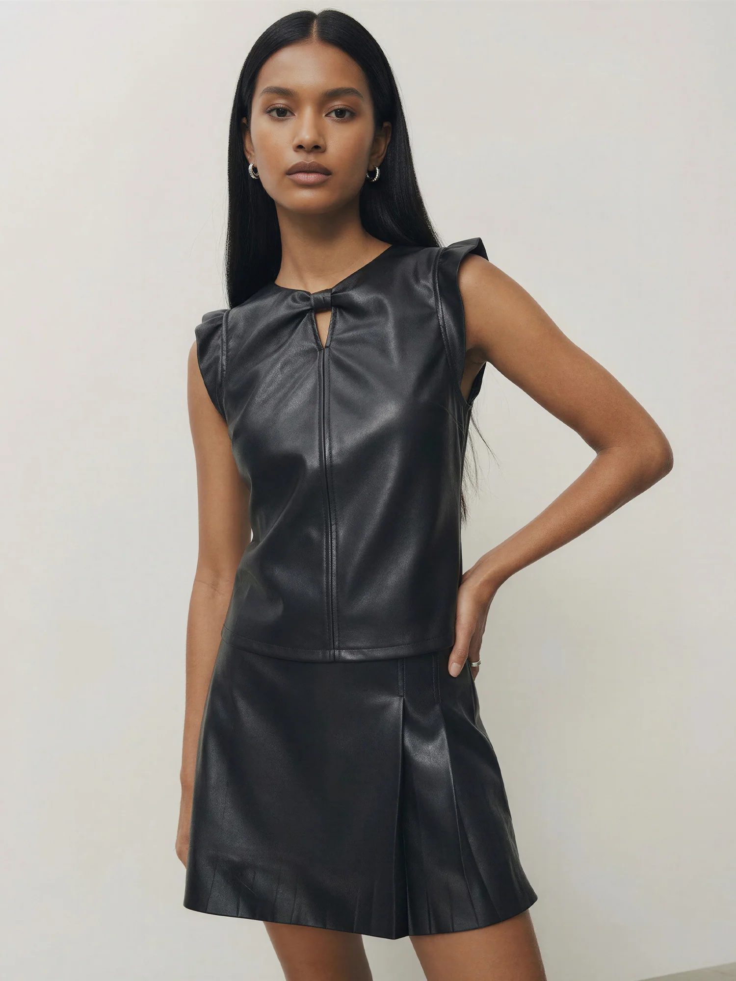 Ruffle Sleeveless Faux Leather Top - Image 3