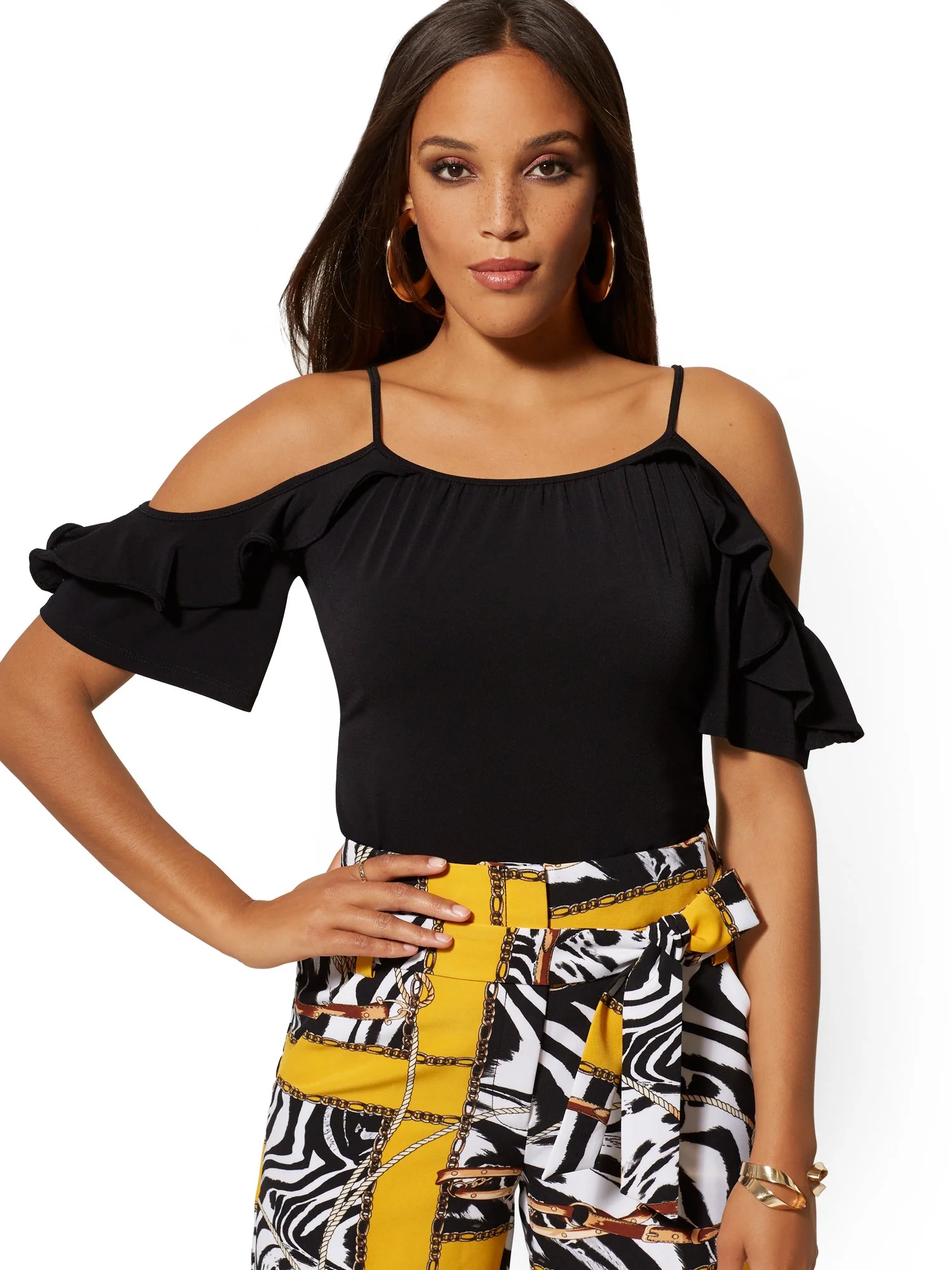 Ruffled Cold-Shoulder Top - 7th Avenue