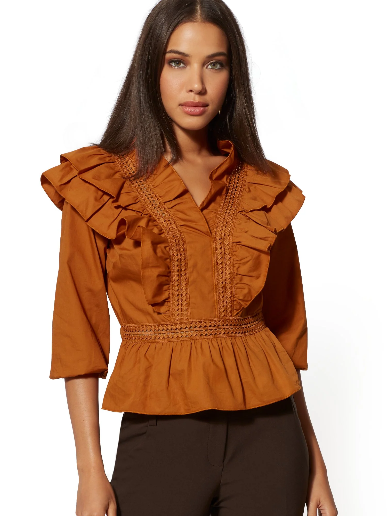 Ruffled Lace-Trim Poplin Shirt - Image 2
