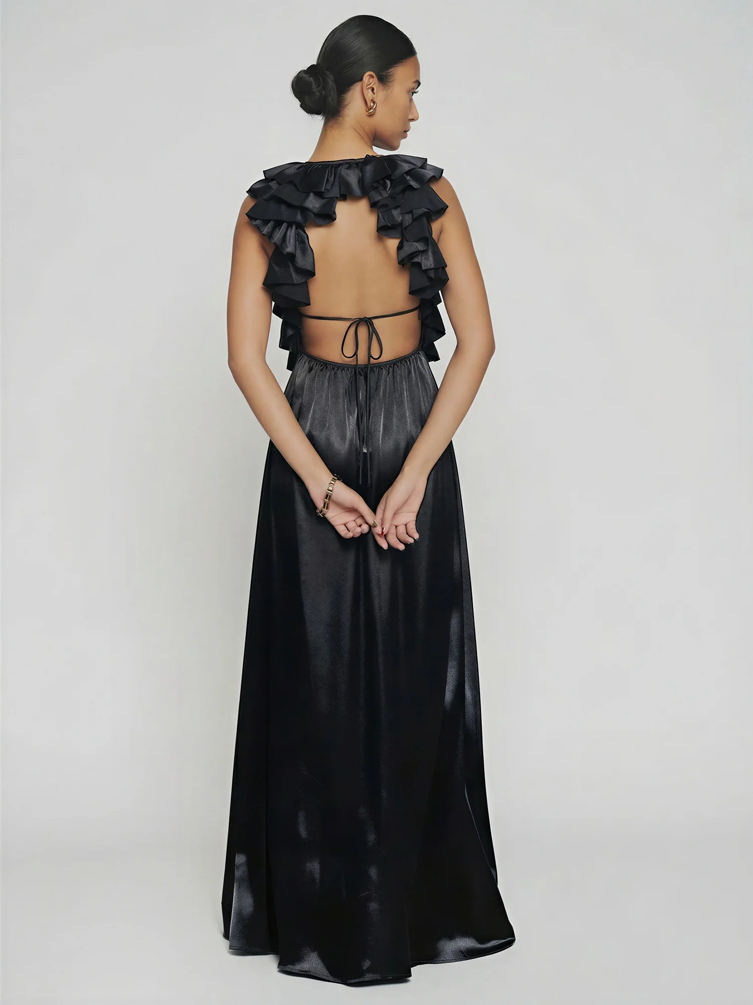 Ruffled Top Satin Maxi Dress - Image 2