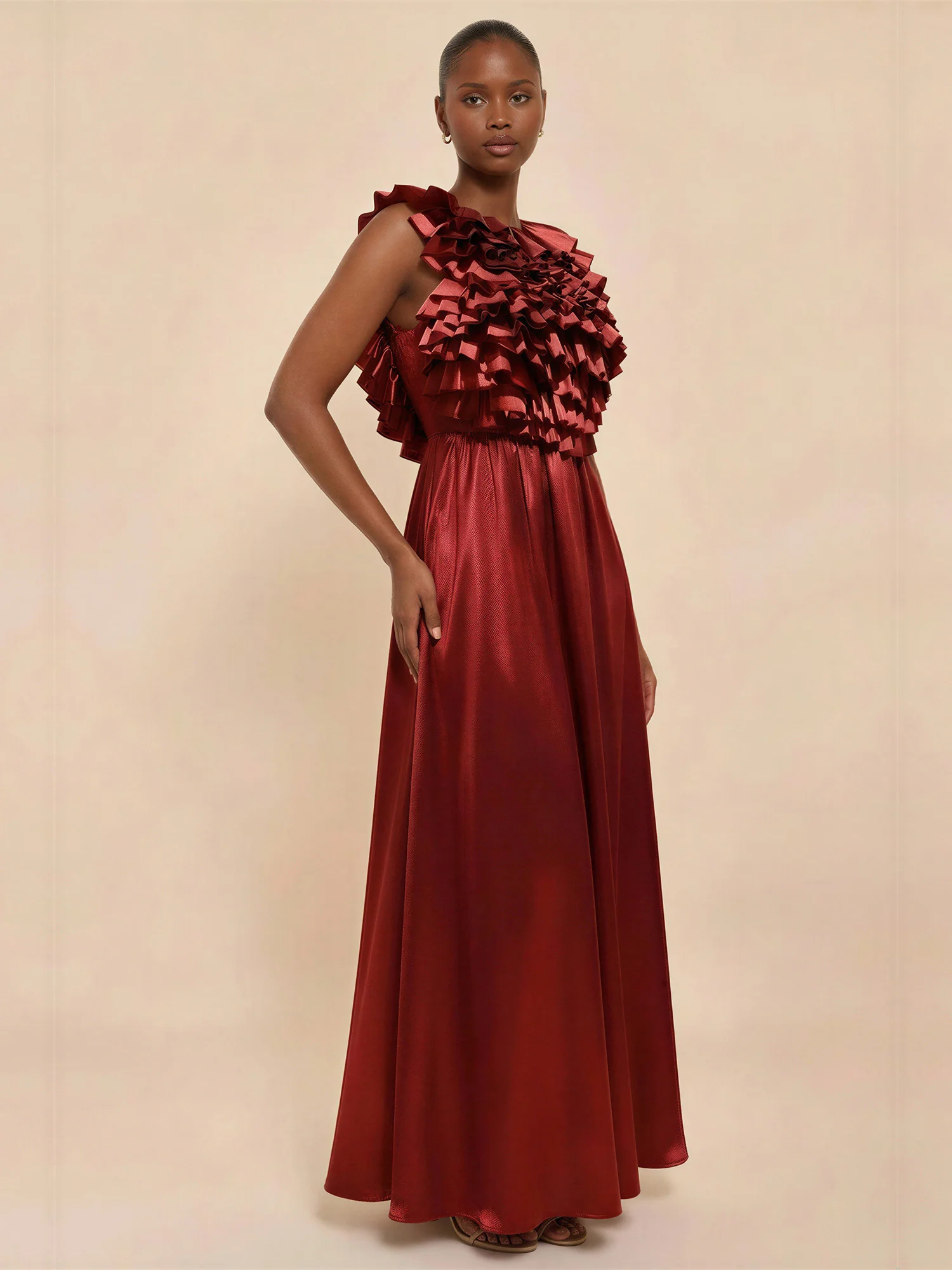 Ruffled Top Satin Maxi Dress - Image 7
