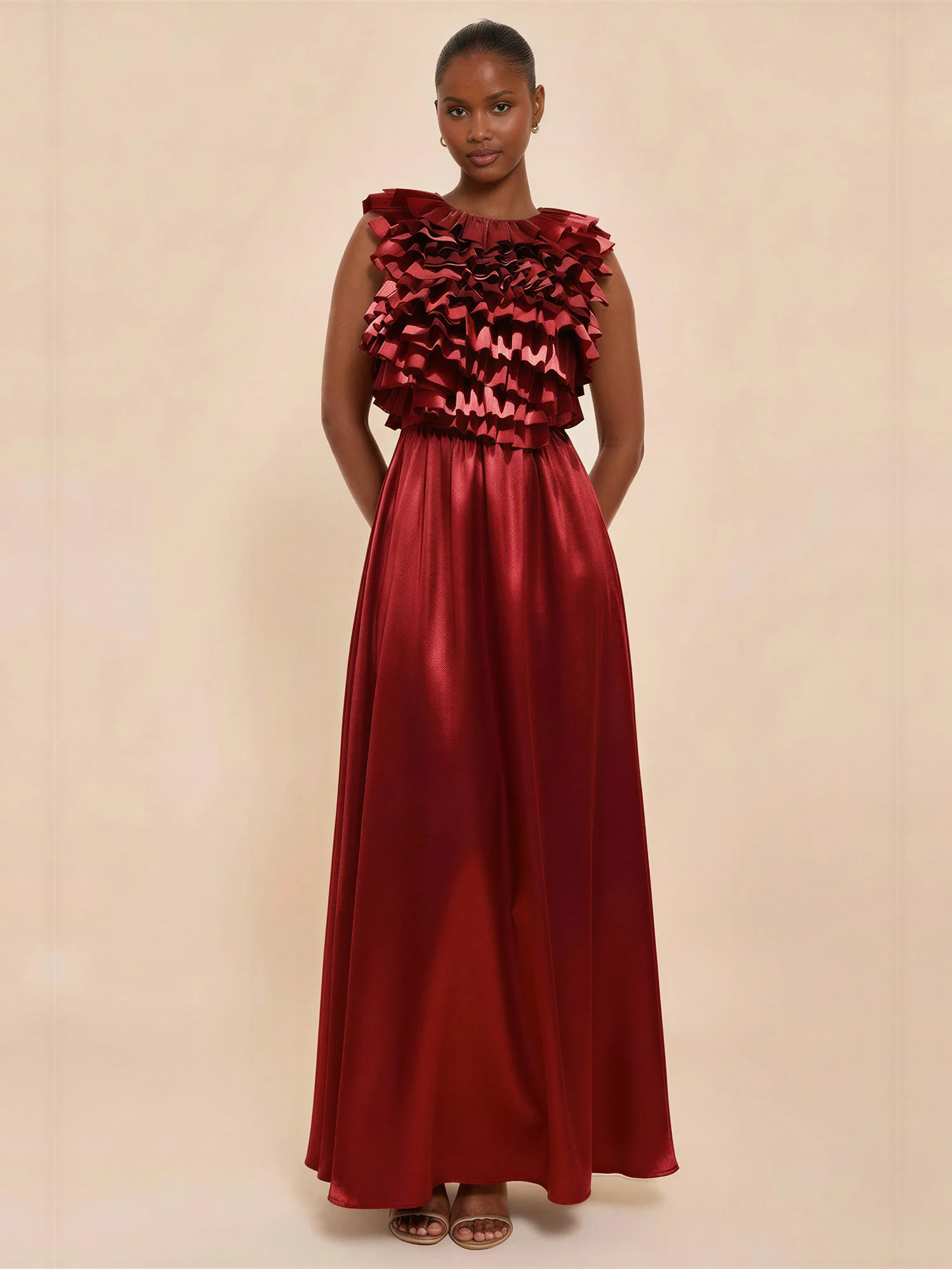 Ruffled Top Satin Maxi Dress - Image 9