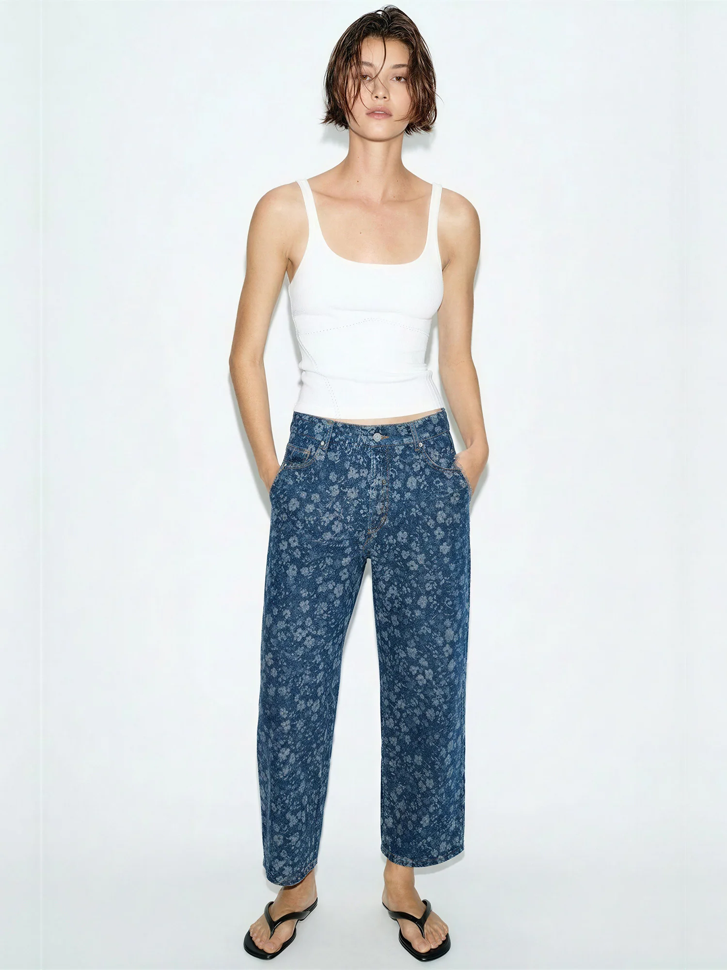 Ryan Floral Wide Leg Ankle Denim Jeans