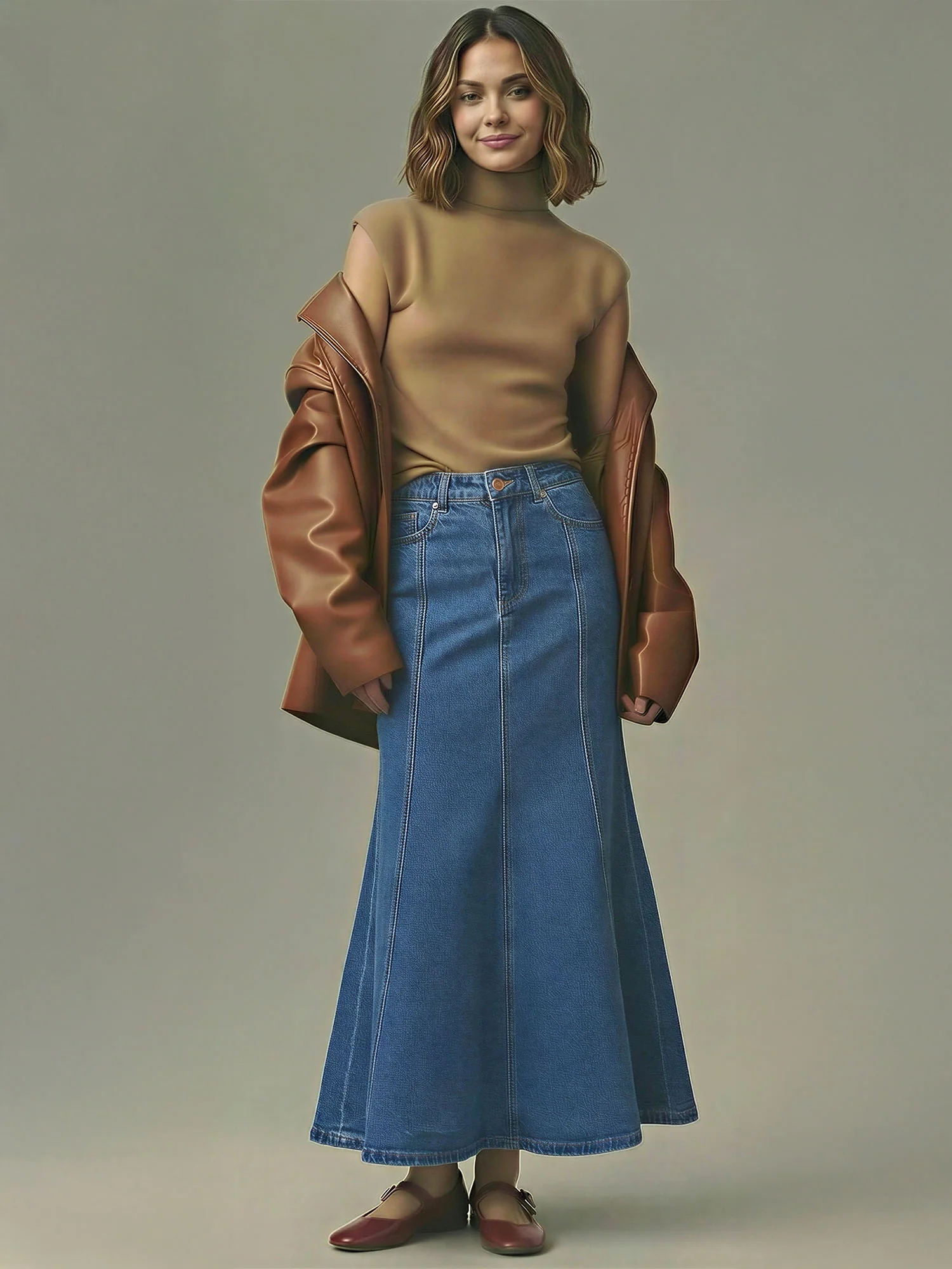 Seamed Denim Mermaid Maxi Skirt - Image 2