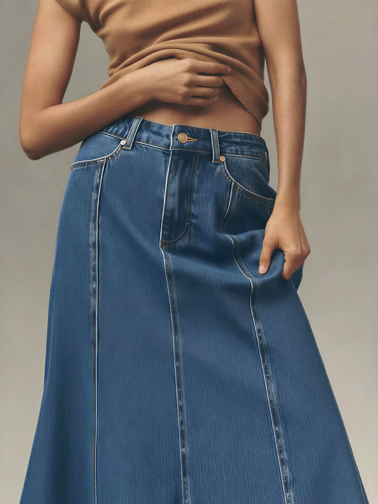 Seamed Denim Mermaid Maxi Skirt - Image 4