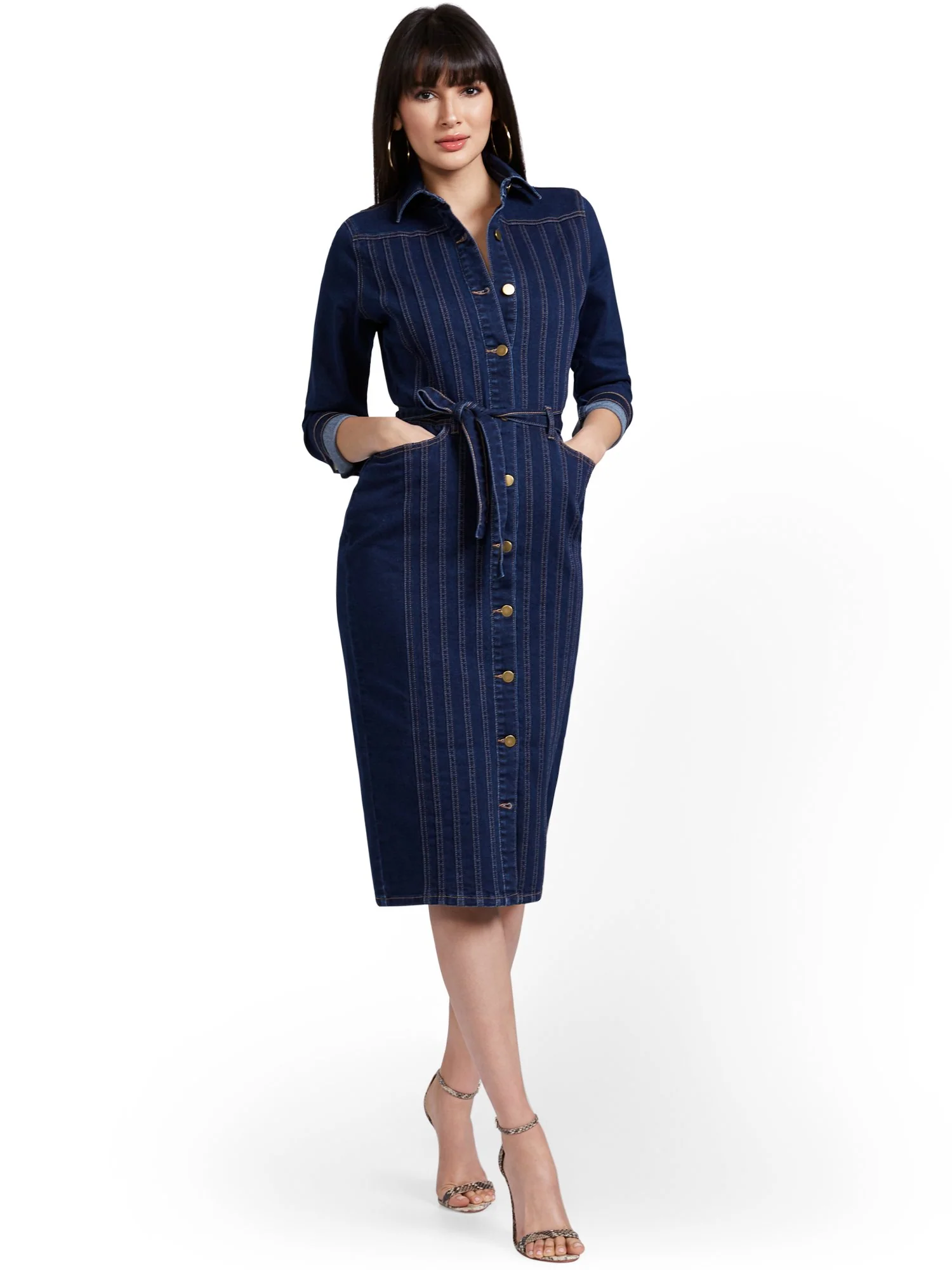 Seamed Denim Midi Dress