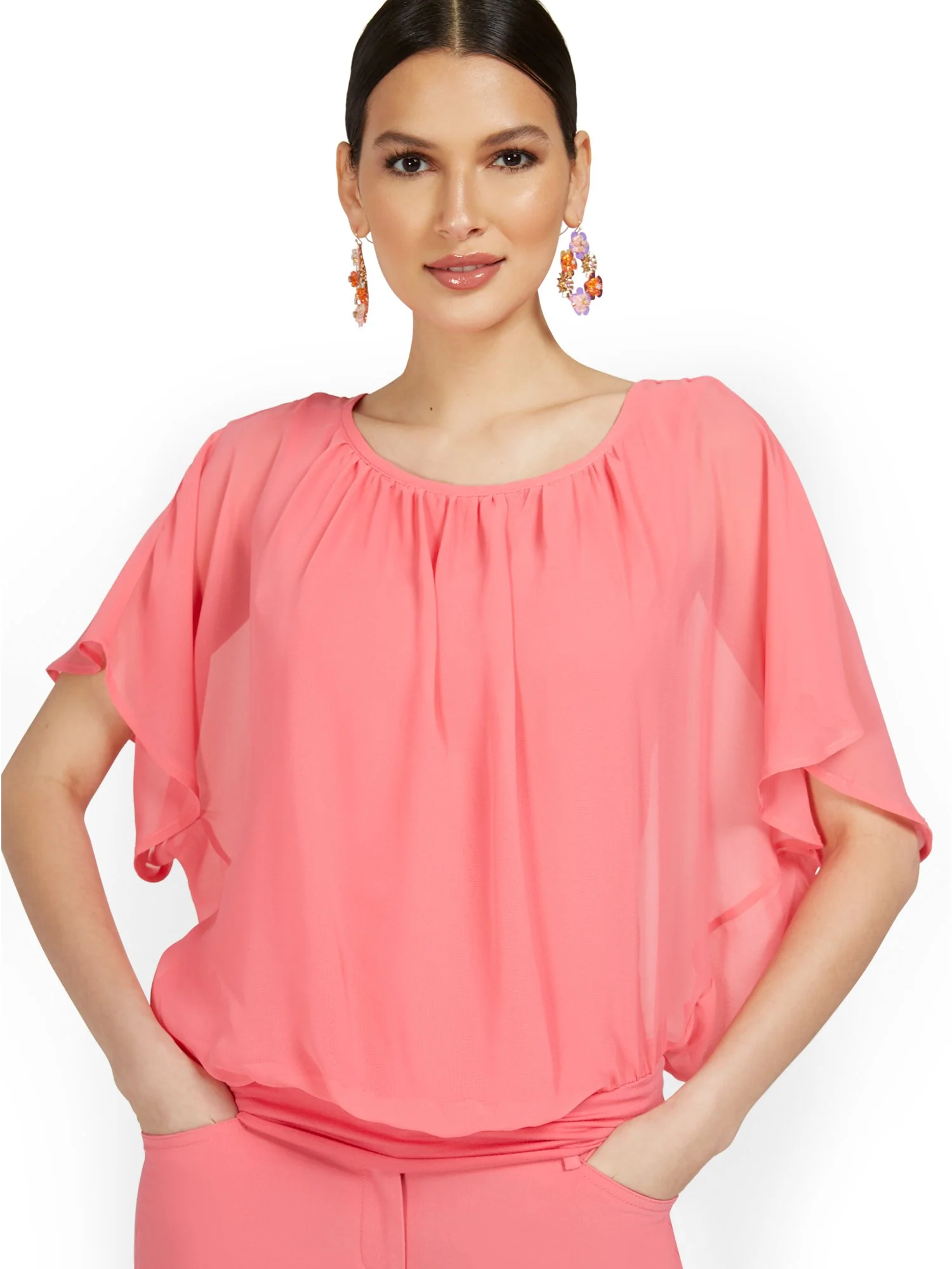 Semi-Sheer Flutter Dolman-Sleeve Top - Image 17