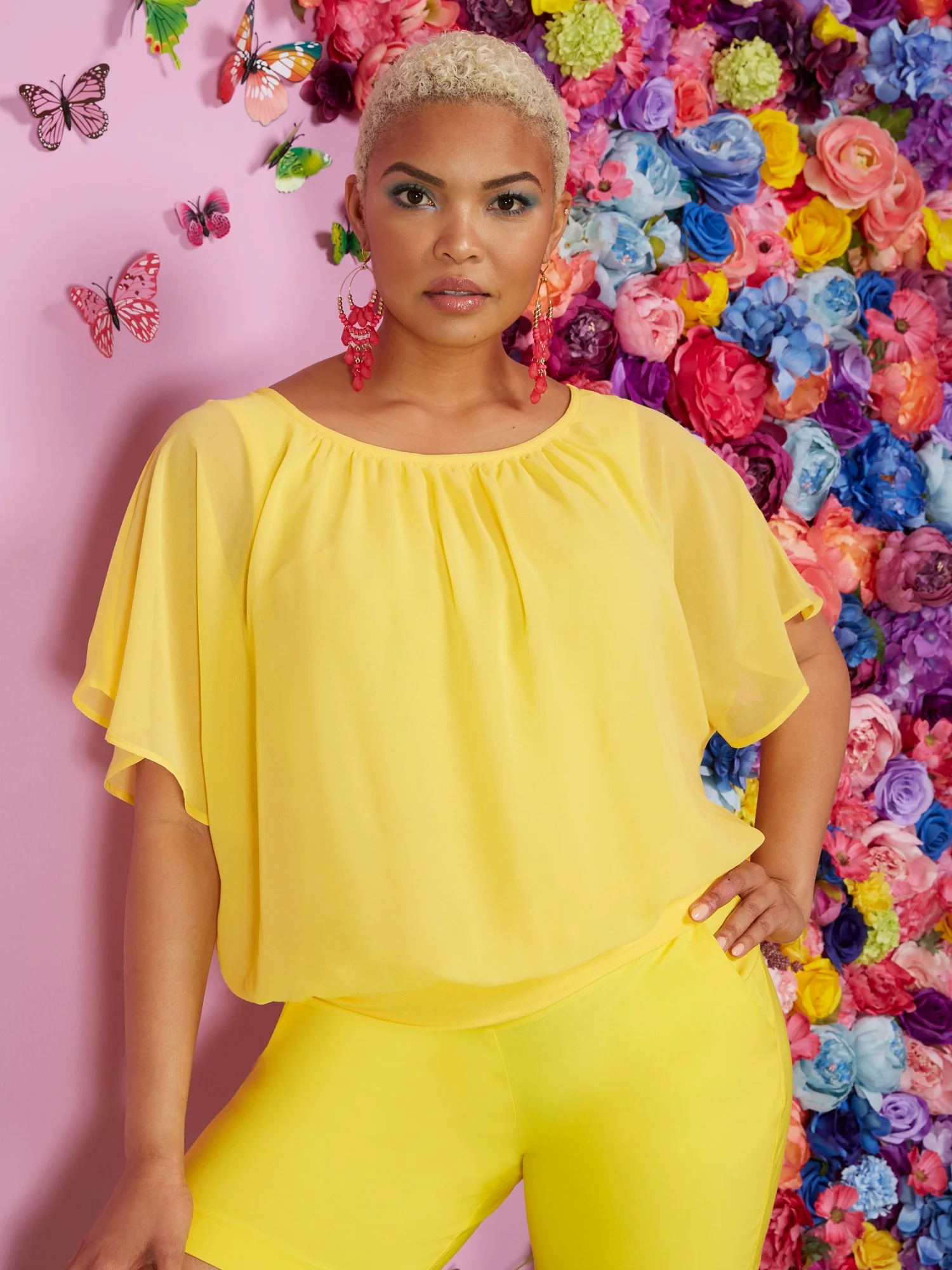 Semi-Sheer Flutter Dolman-Sleeve Top - Image 7
