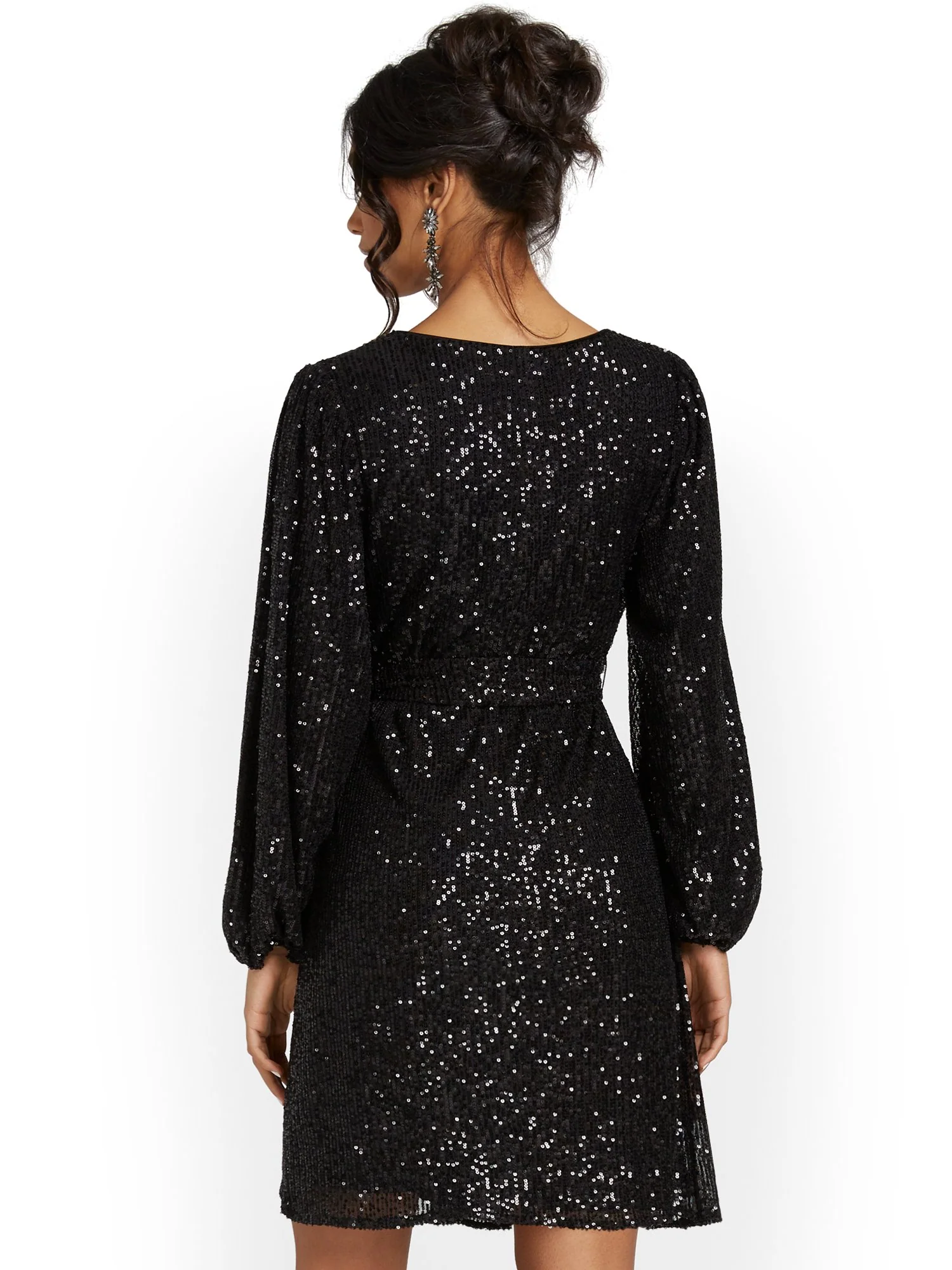 Sequin Balloon-Sleeve Wrap Dress - Image 3