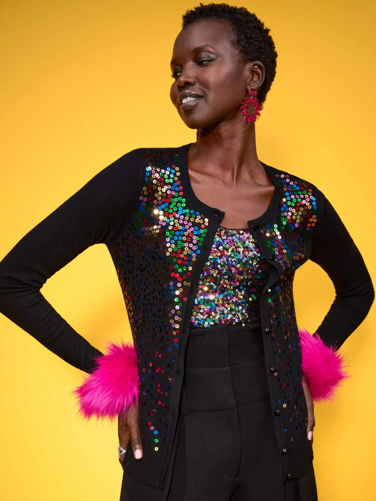 Sequin Button-Front Cardigan - Image 4