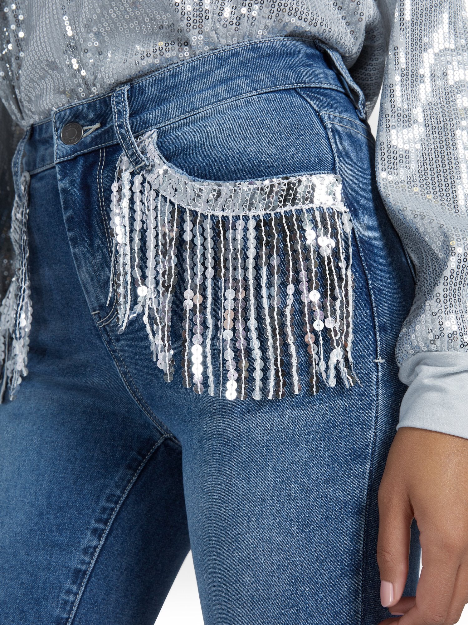 Sequin-Fringe Super-Skinny Ankle Jeans - Image 4