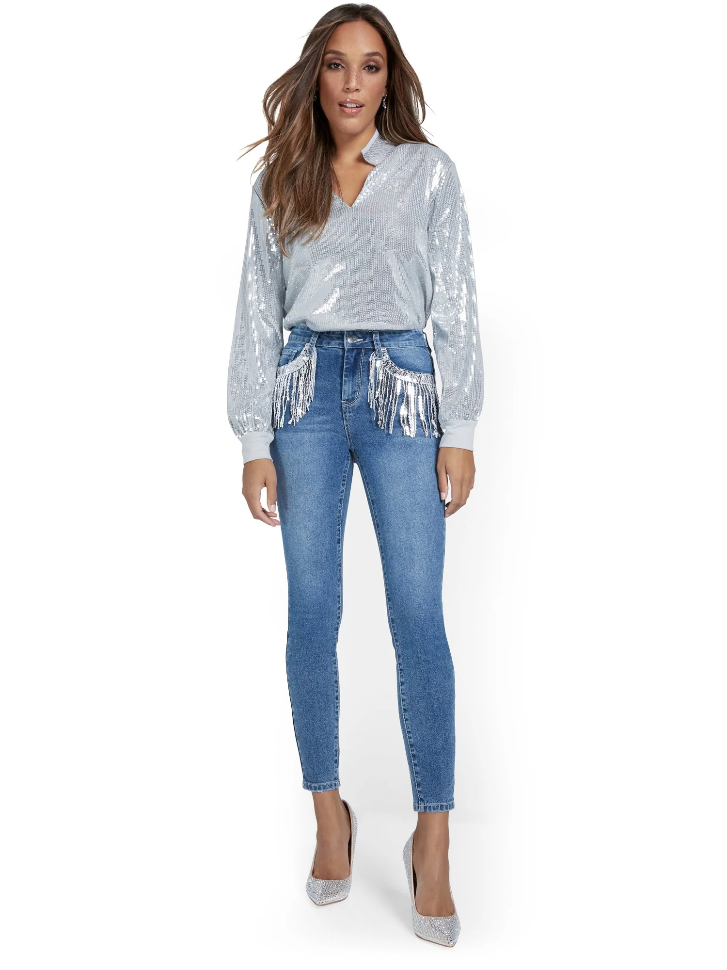 Sequin-Fringe Super-Skinny Ankle Jeans - Image 5