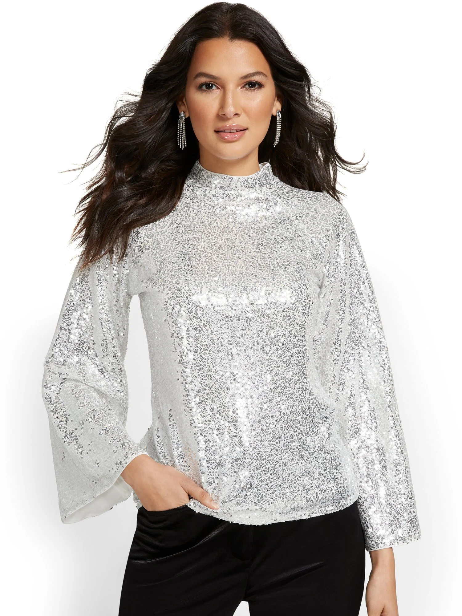 Sequin Mock-Neck Blouse - Image 2