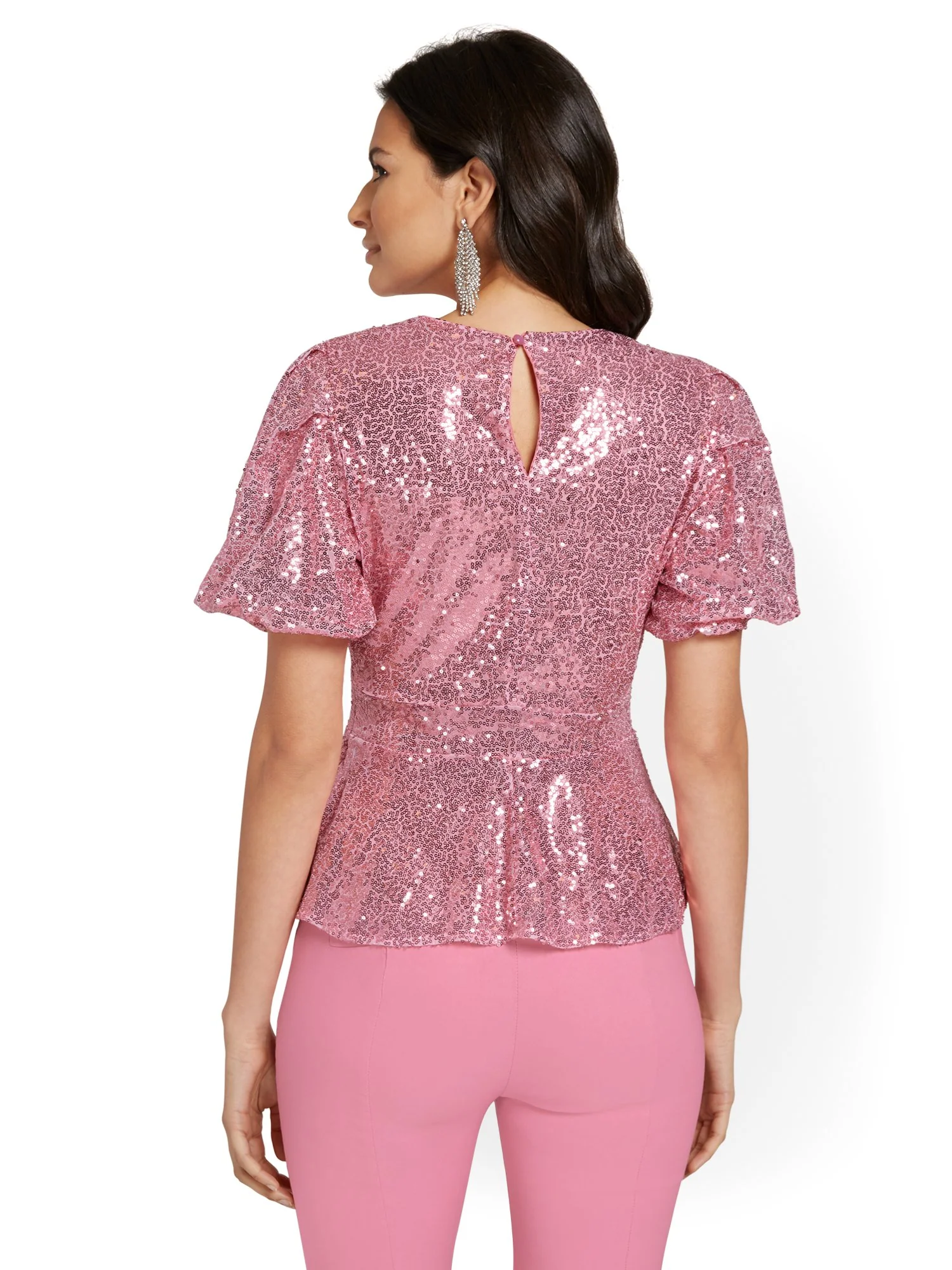 Sequin Puff-Sleeve Peplum Top - Image 3