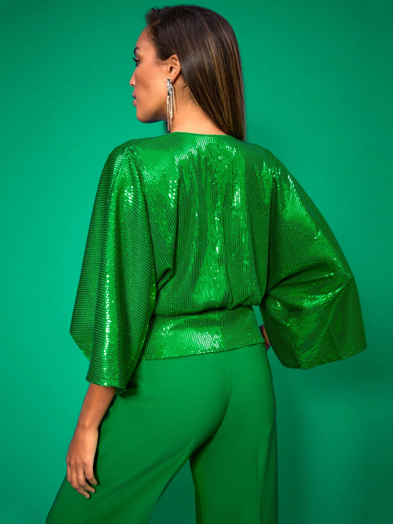 Sequin V-Neck Kimono-Sleeve Top - Image 3