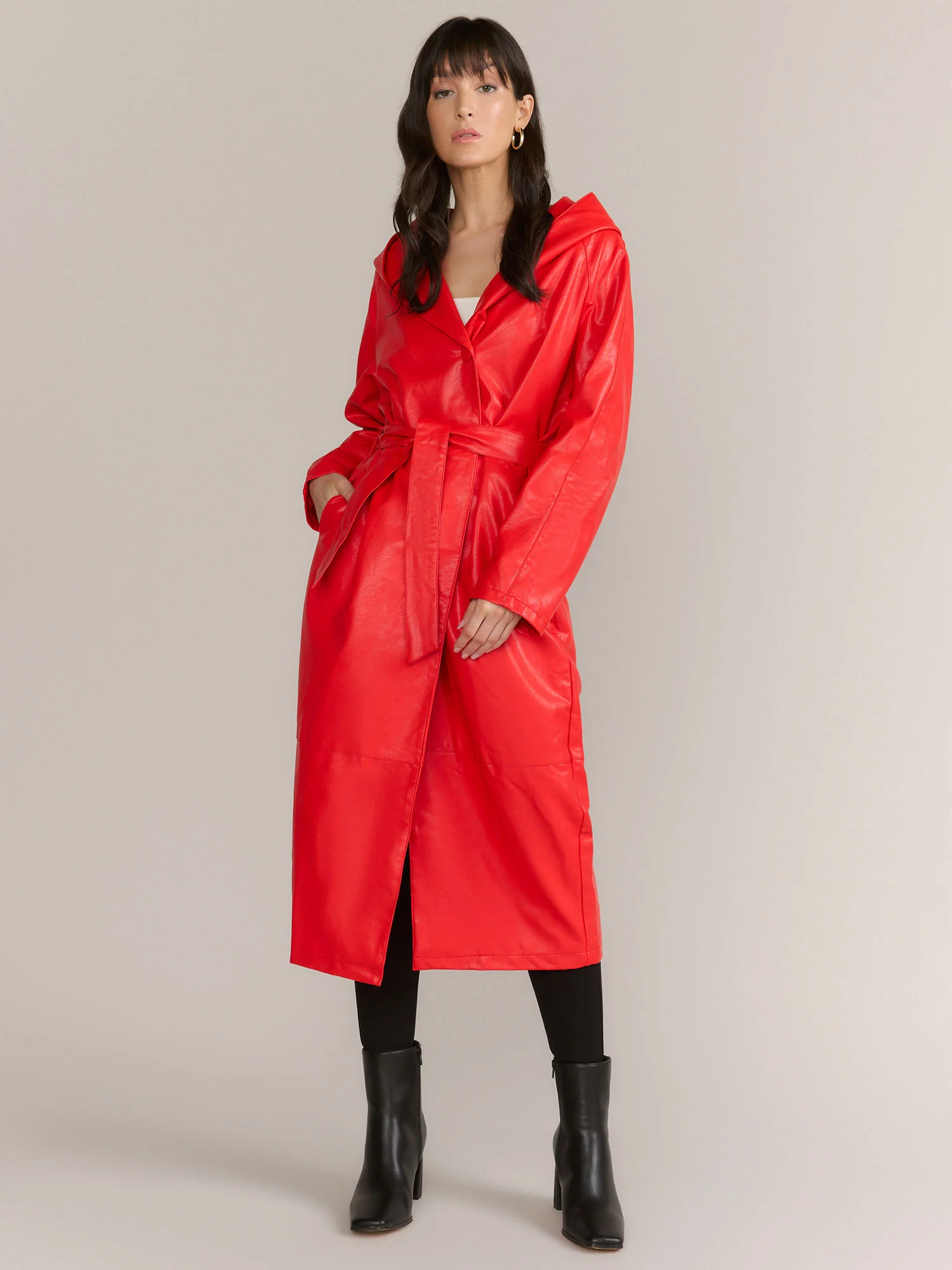 Azela Wang Shawl Collar Leather Belted Trench Coat - Brands We Love - Image 3