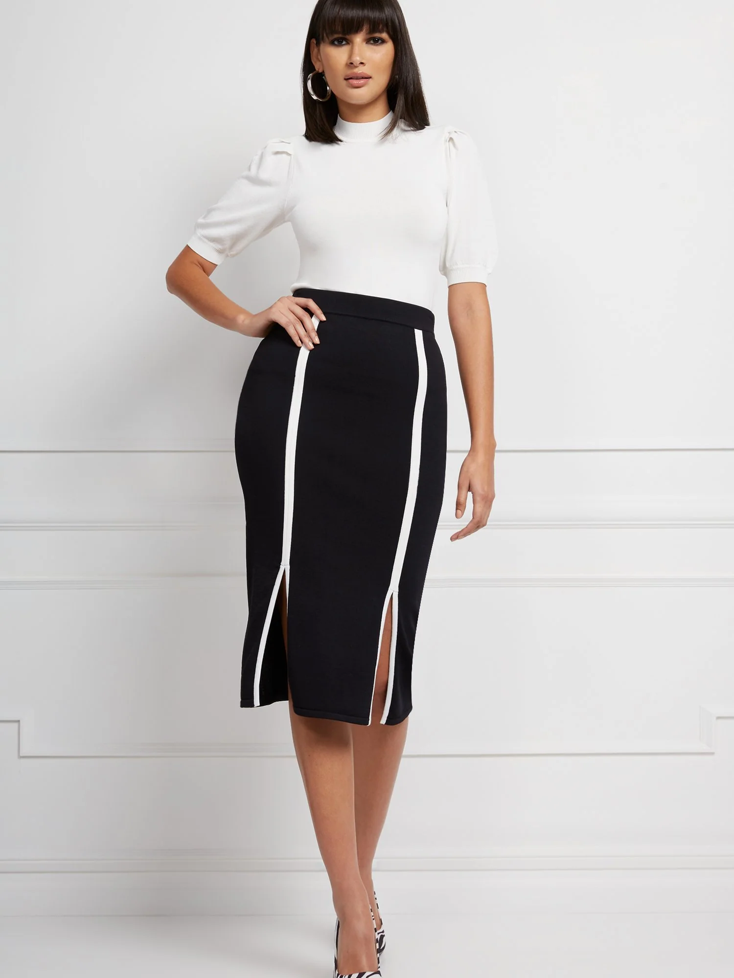 Sheree Contrast-Trim Sweater Skirt - Eva Mendes Collection - Image 4