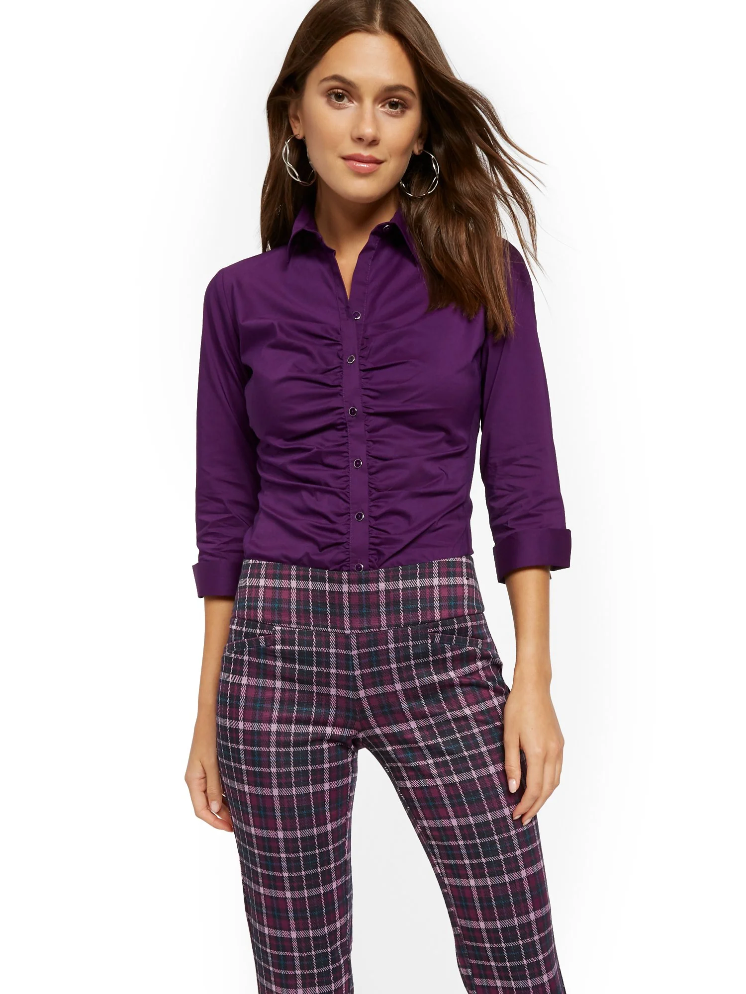Shirred Madison Stretch Shirt - Secret Snap - 7th Avenue - Image 2