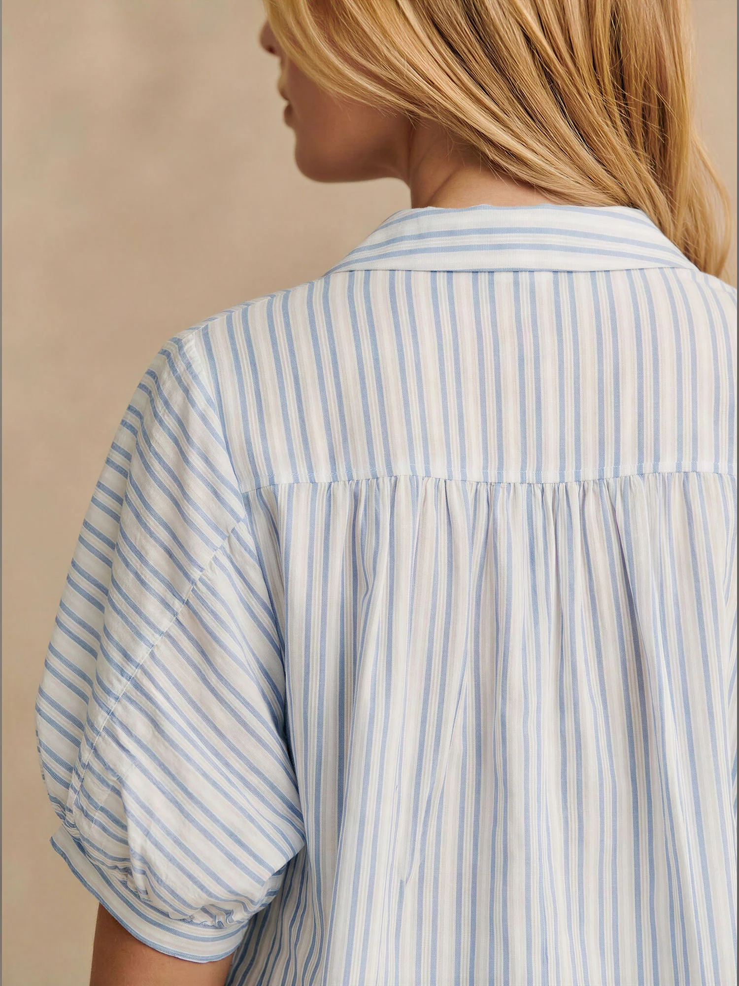 Short Balloon Sleeve Stripe Button Down Shirt - Image 2