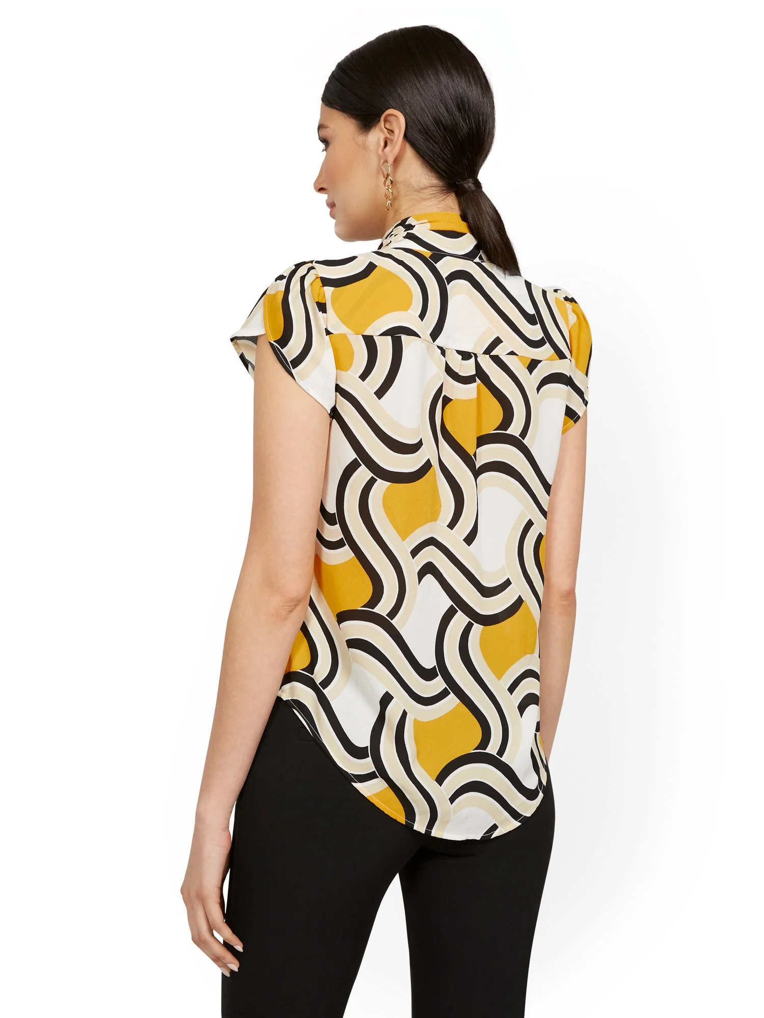 Short-Sleeve Bow-Collar Blouse - Image 3