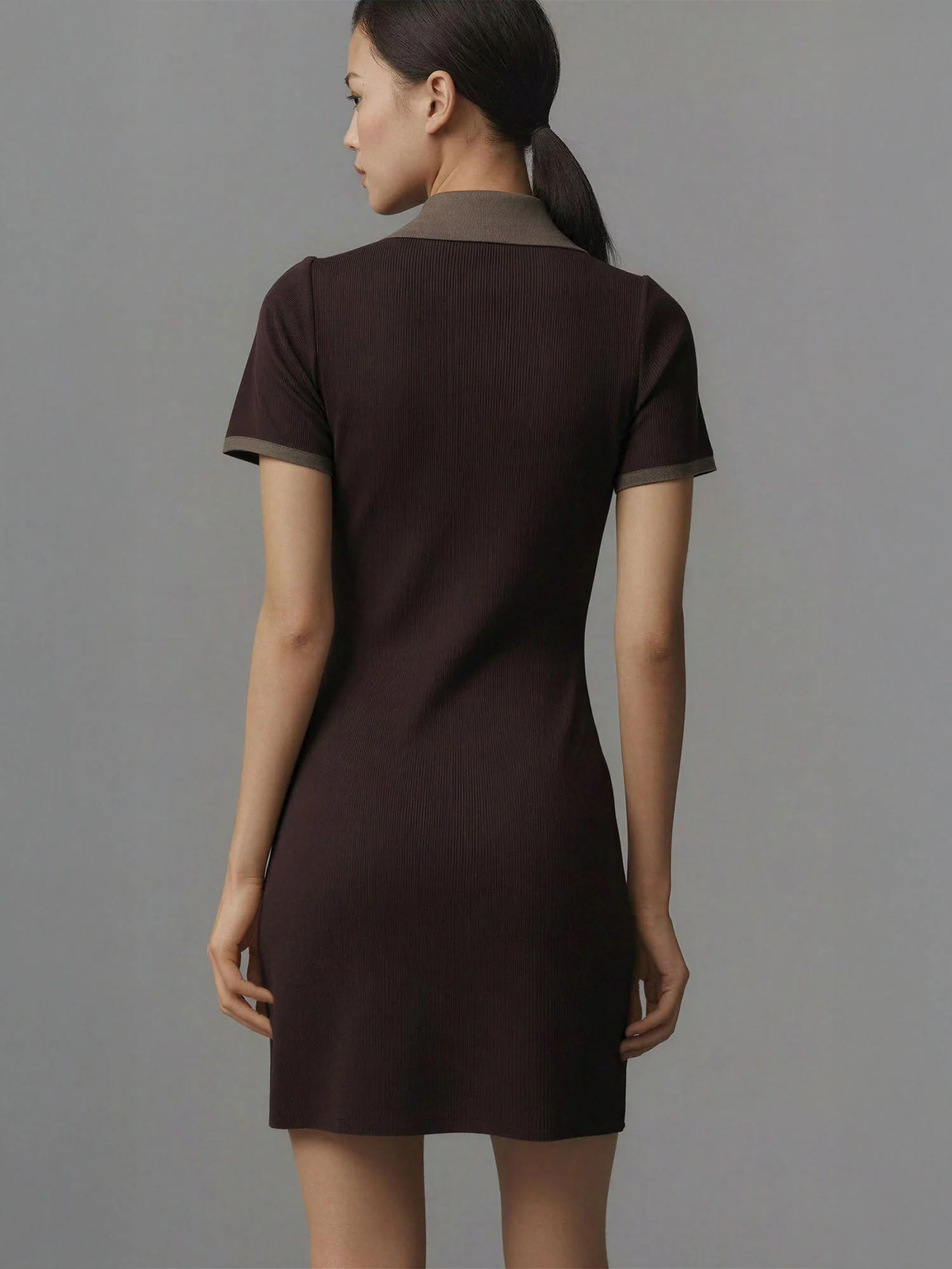 Short Sleeve Collar Contrast Knit Dress - Image 4