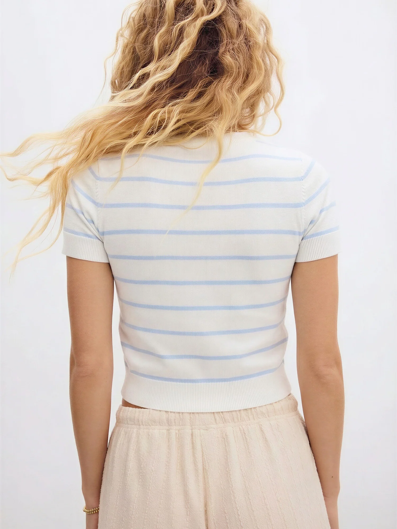 Short Sleeve Crewneck Stripe Sweater Tee - Image 8