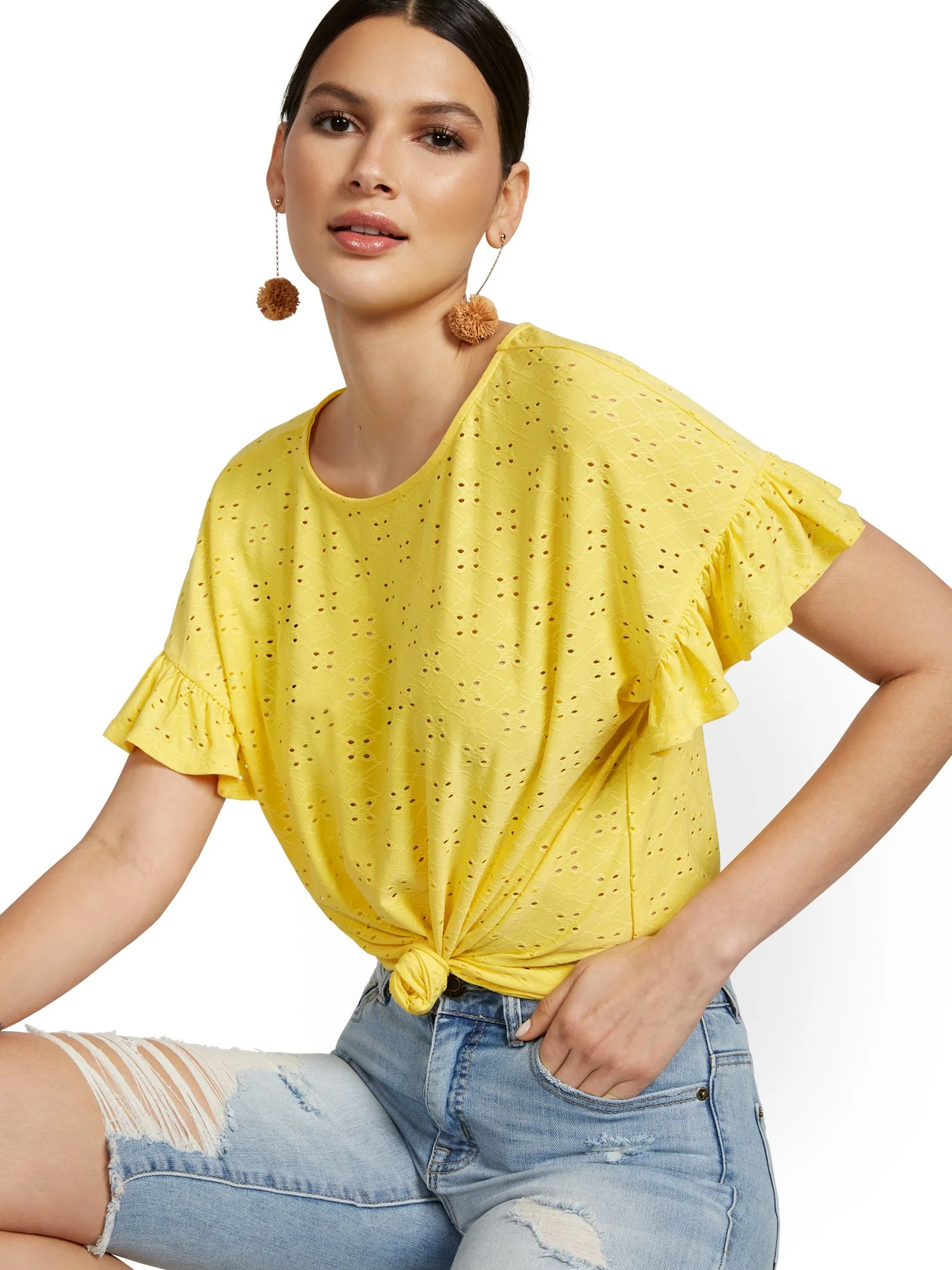 Short-Sleeve Eyelet Ruffle Tee - Image 6