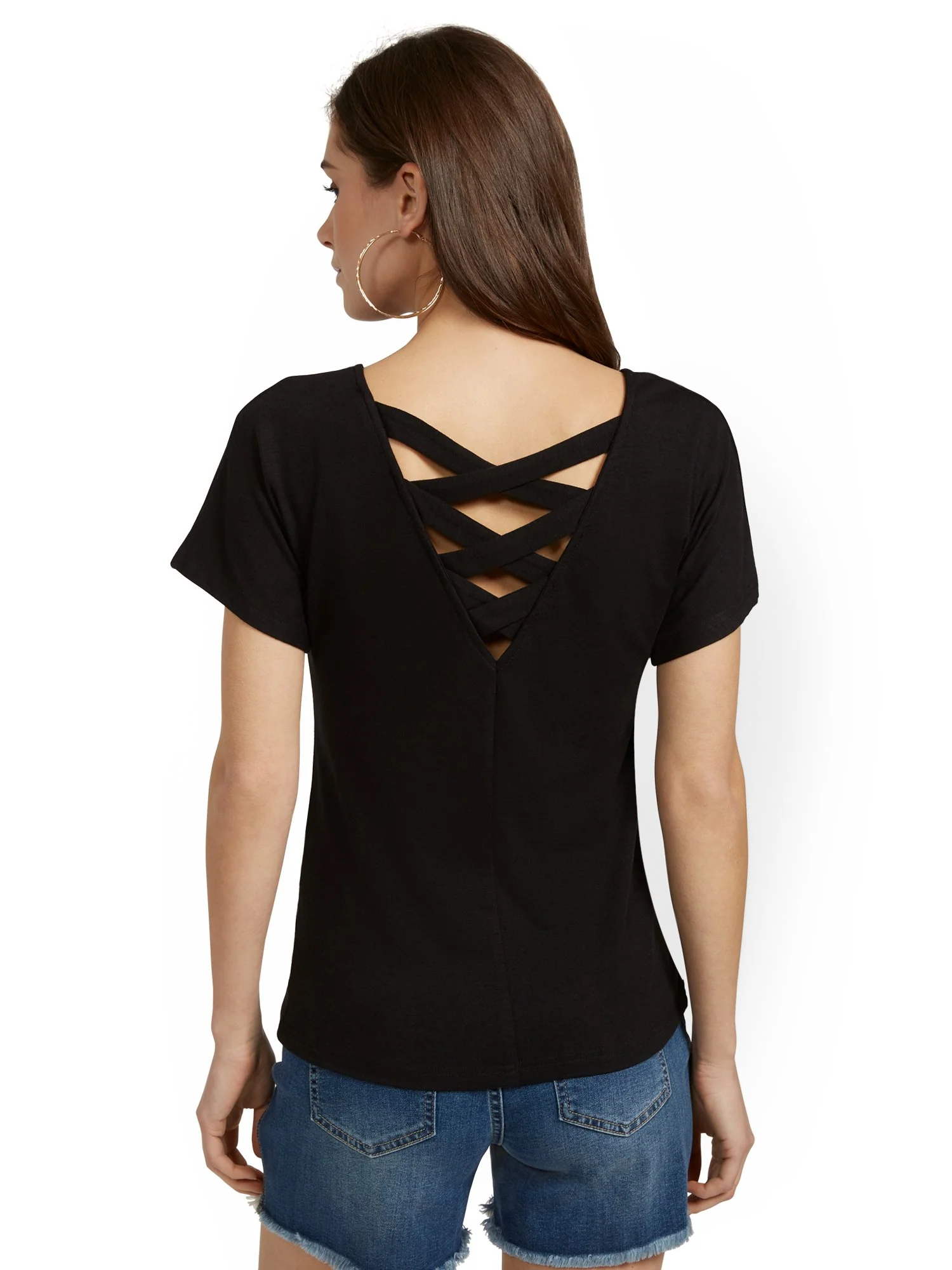 Short Sleeve Lace-Back Tee - Image 3