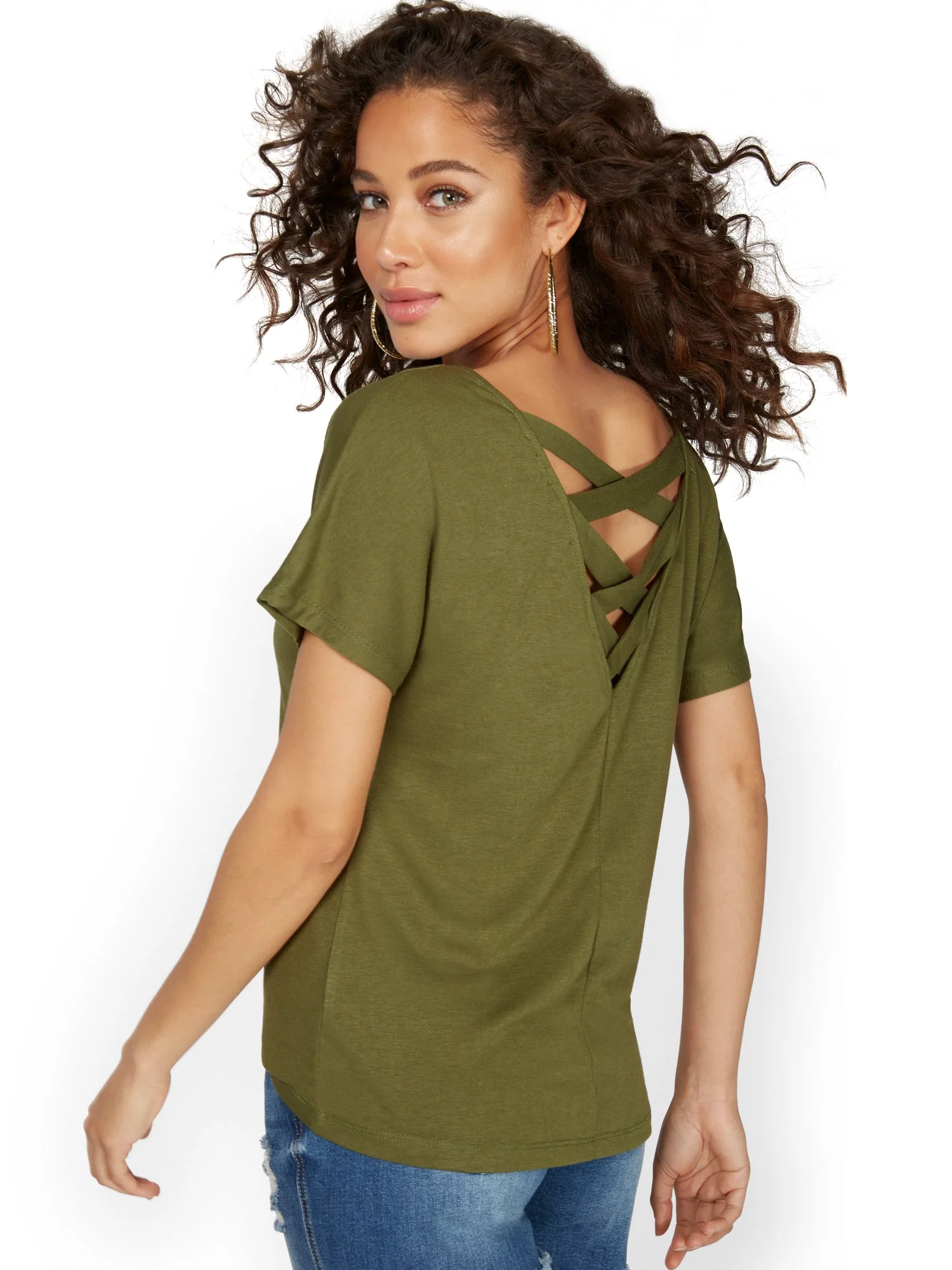 Short Sleeve Lace-Back Tee - Image 9