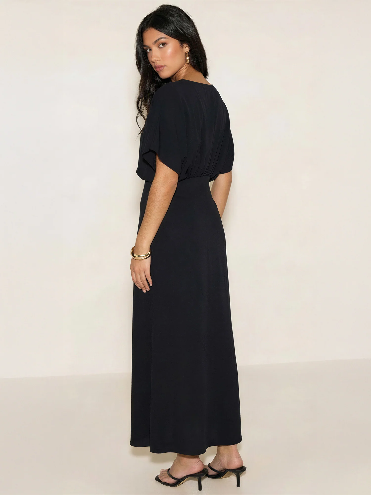 Short Sleeve Low V-Neck Maxi Dress - Image 4