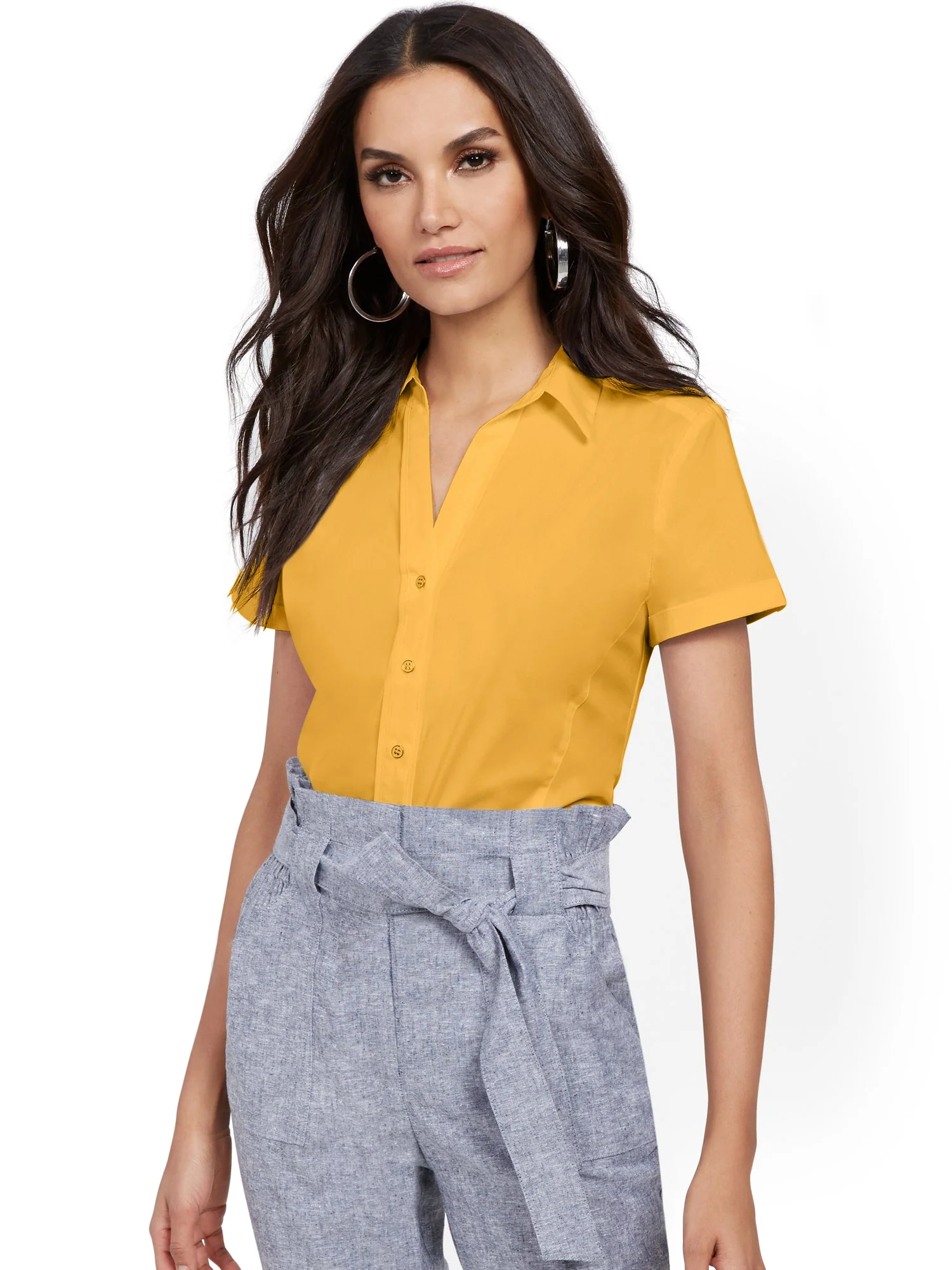 Short-Sleeve Madison Stretch Shirt - Secret Snap - 7th Avenue - Image 5
