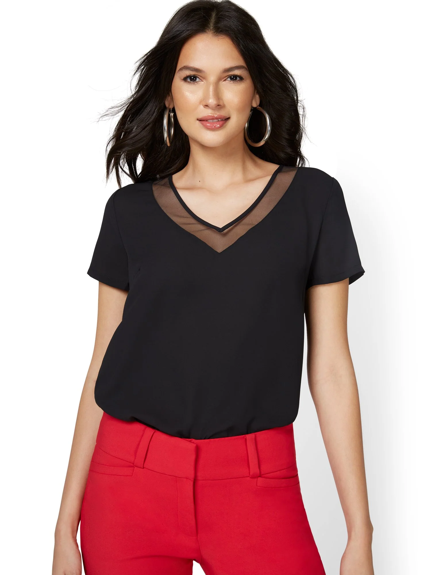Short-Sleeve Mesh Inset Top - Image 2
